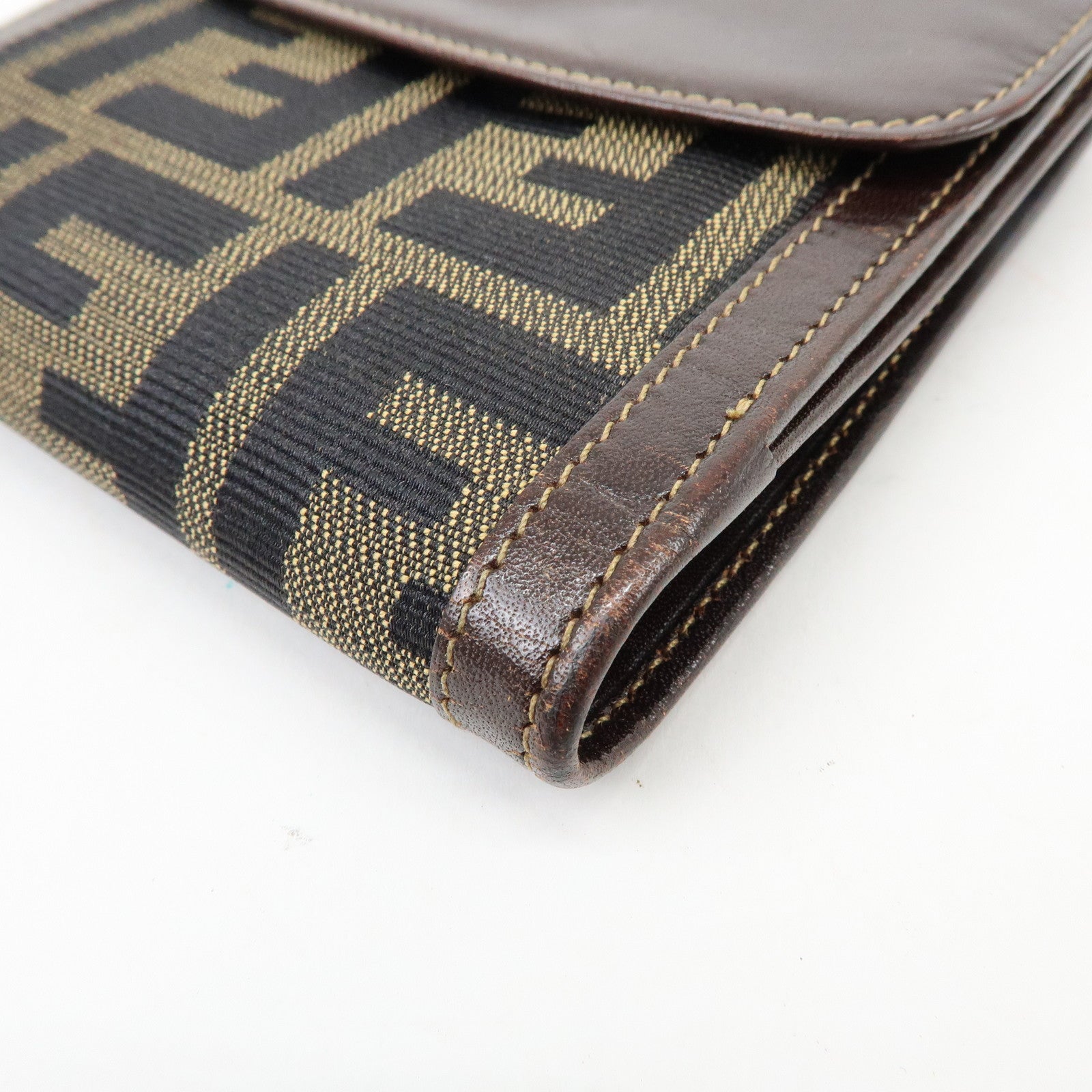 FENDI Zucca Canvas Leather Compact Wallet Brown 2251-01695-079