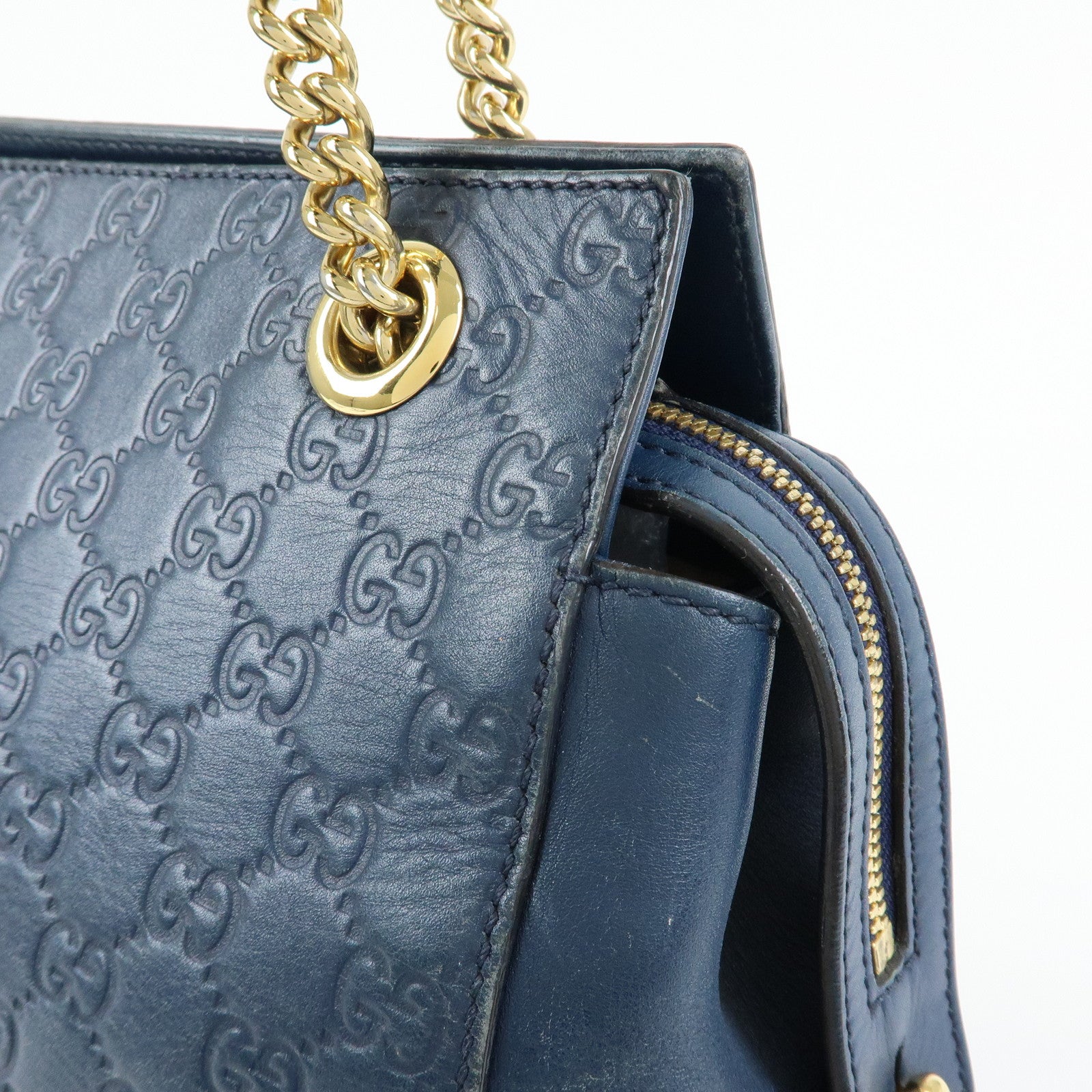 GUCCI Guccissima Leather Chain Tote Bag Shoulder Bag Navy 453773