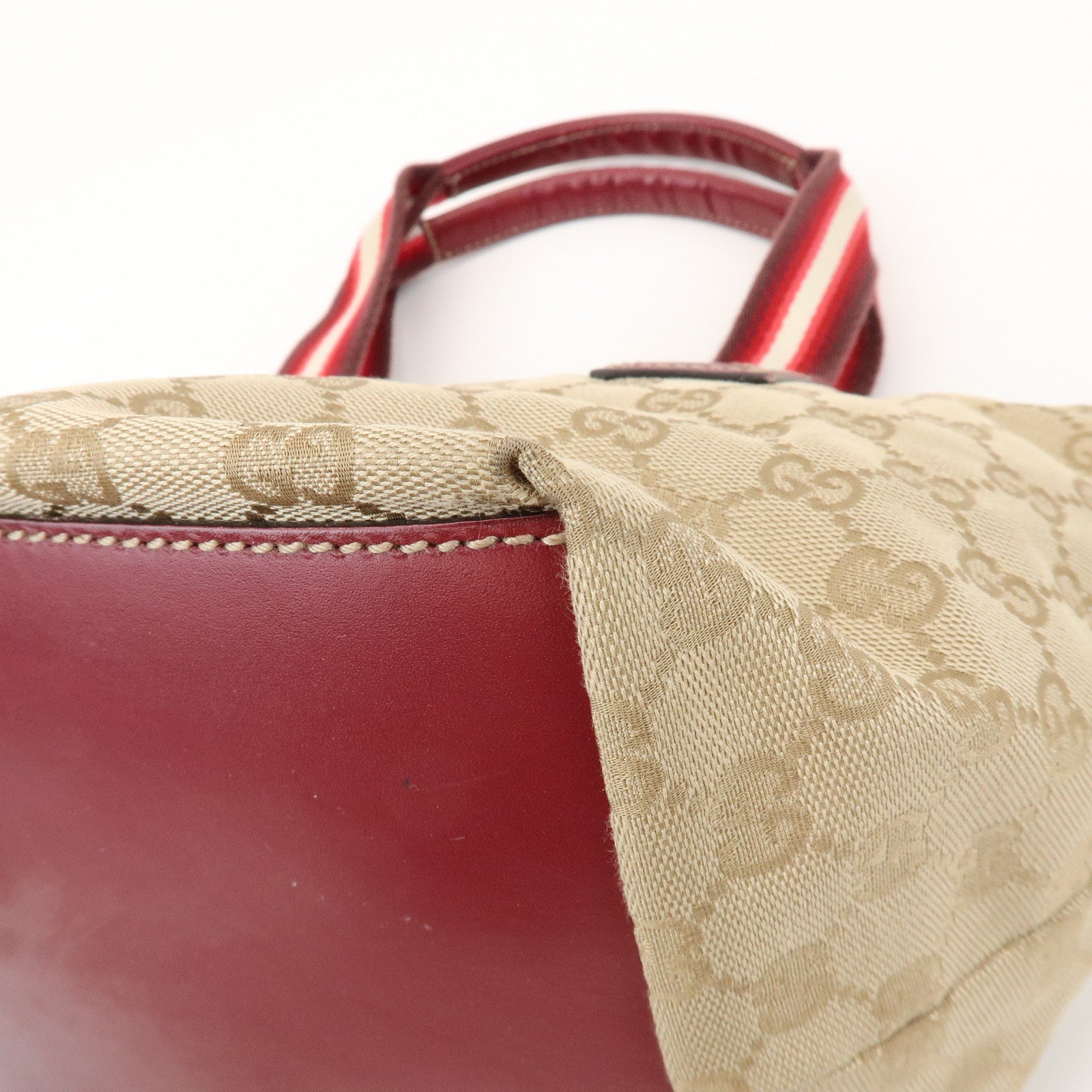 GUCCI GG Canvas Leather Tote Bag Hand Bag Beige Wine Red 131228
