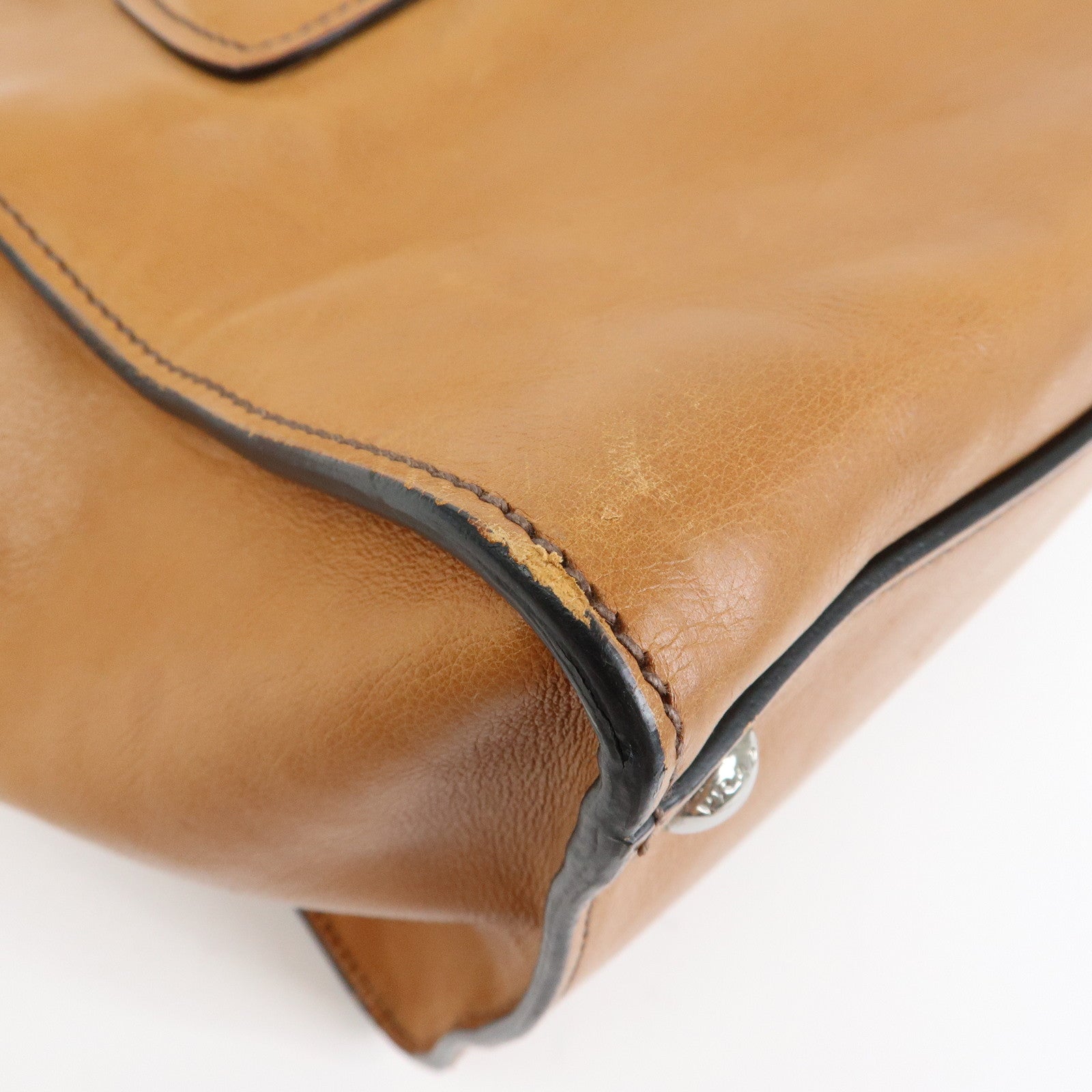 PRADA Triangle Logo Calf Leather 2Way Bag Hand Bag Brown BN2625