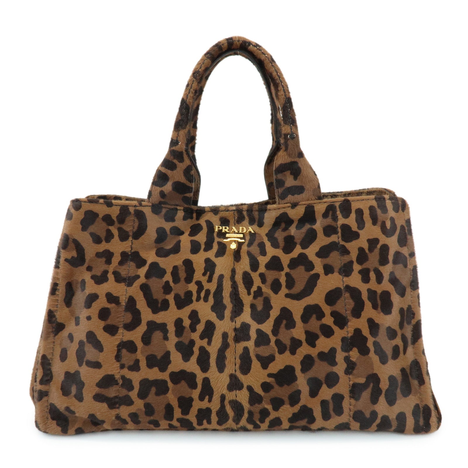 PRADA Canapa Large Unborn Calf Tote Bag Hand Bag Brown BN1872