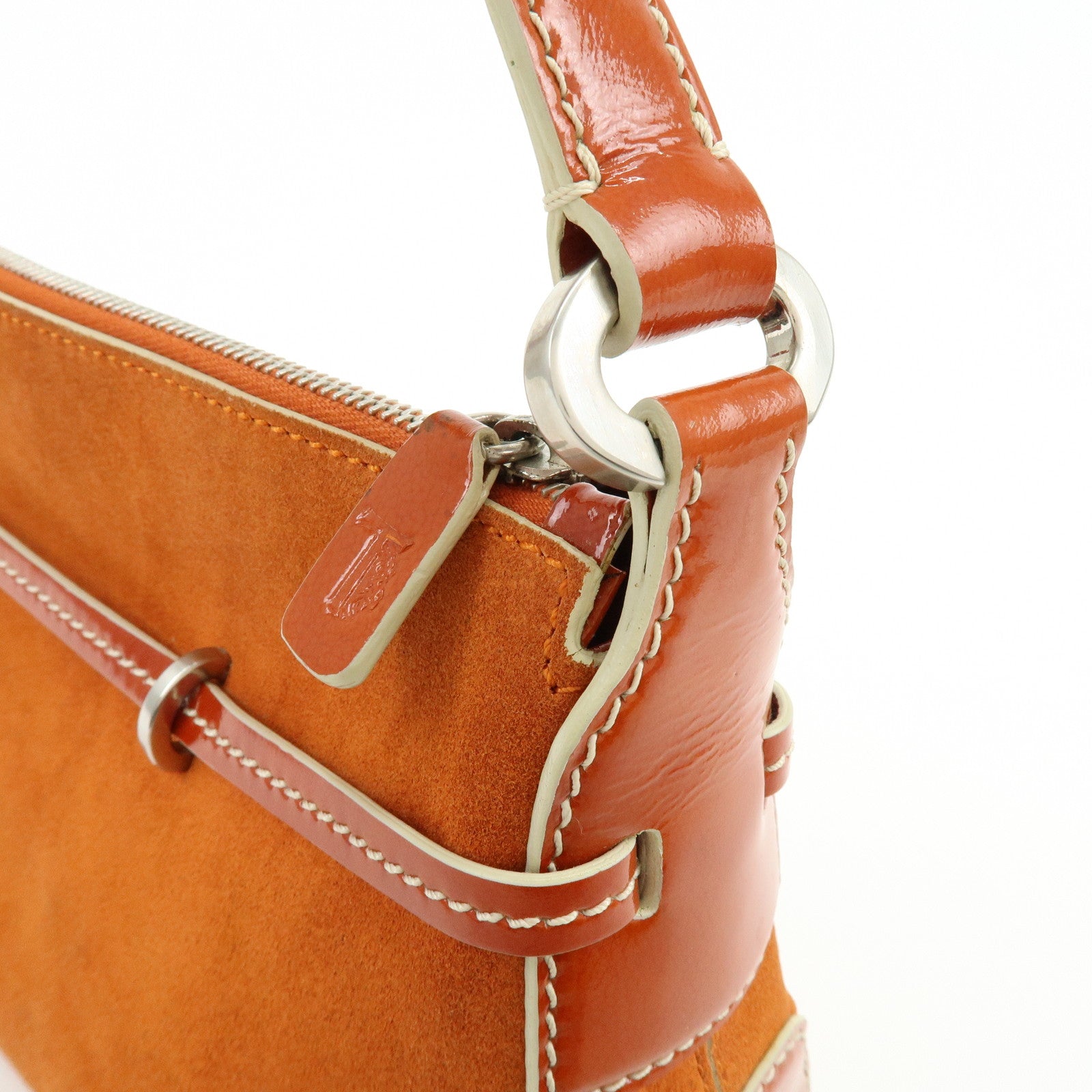 TOD'S Suede Patent Leather Shoulder Bag Hand Bag Orange