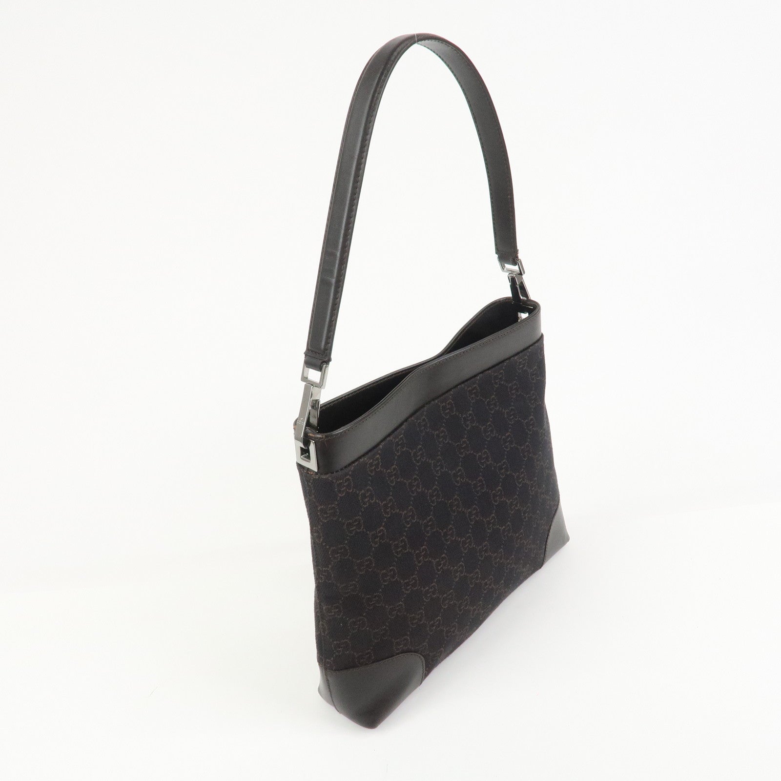 GUCCI GG Denim Leather Shoulder Bag Hand Bag Brown 143745
