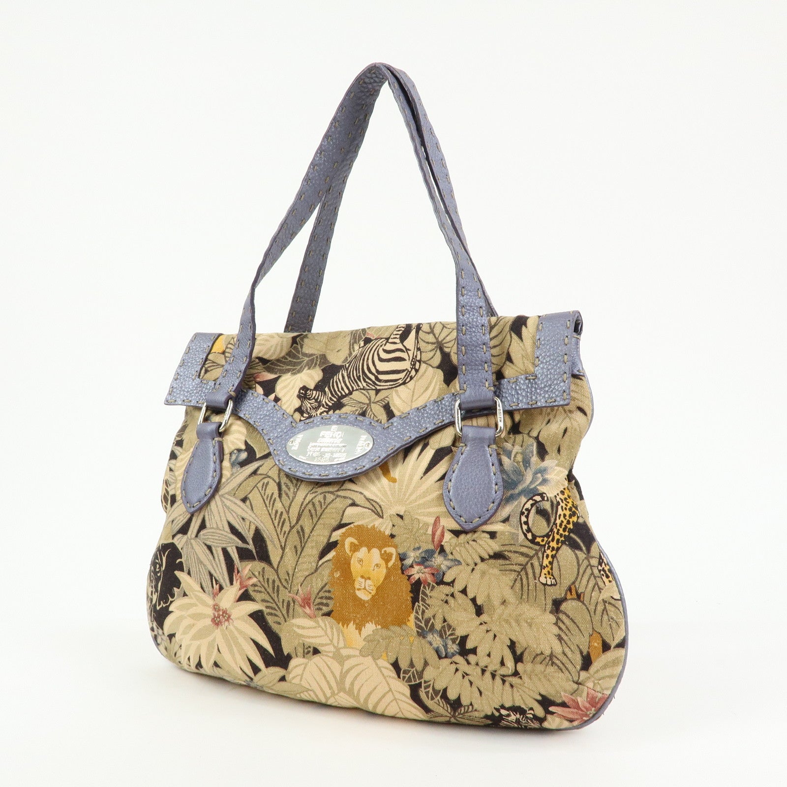 FENDI Selleria Canvas Leather Tote Bag Natural Light Purple 8BR488