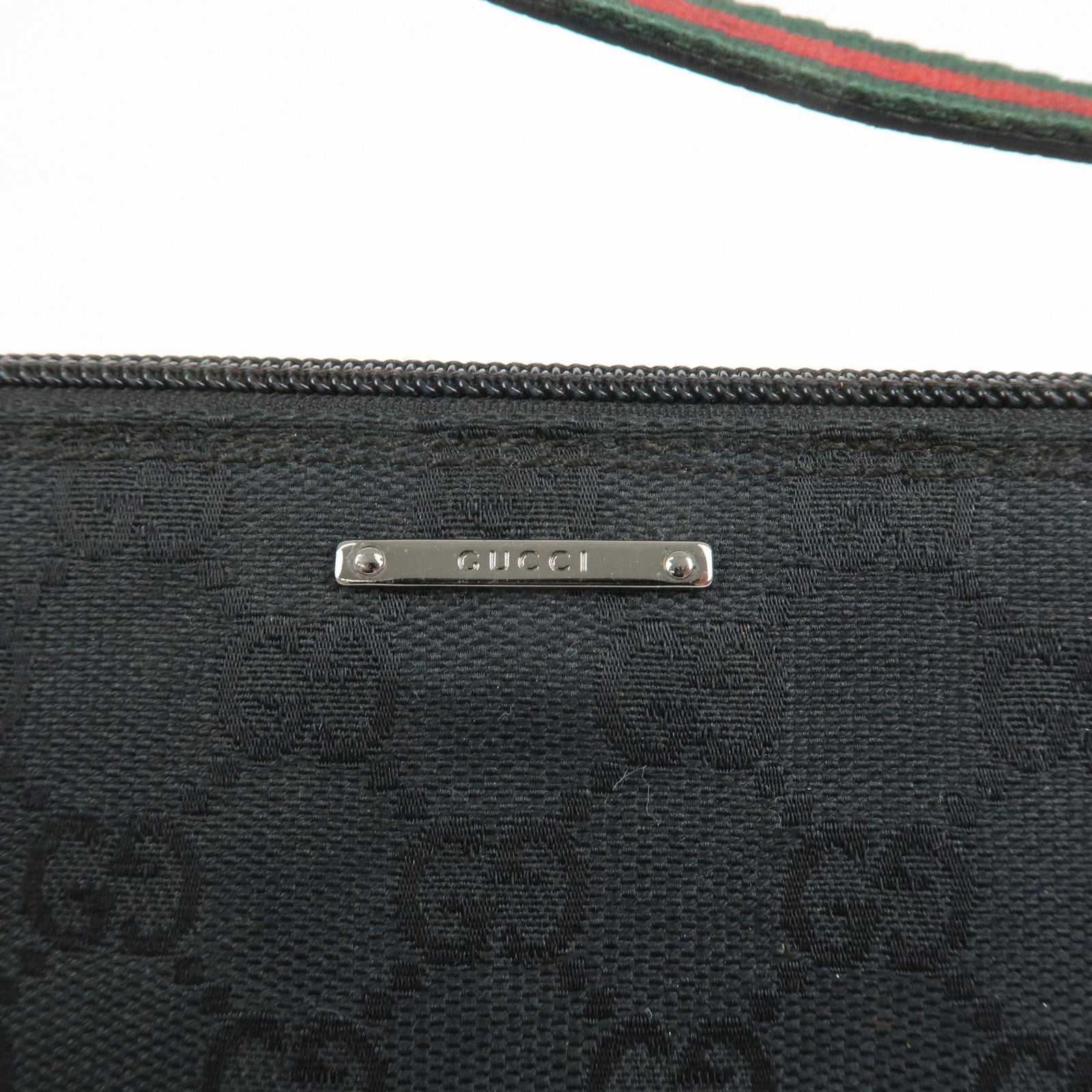GUCCI Sherry Boat Bag GG Canvas Leather Hand Bag Black 141809