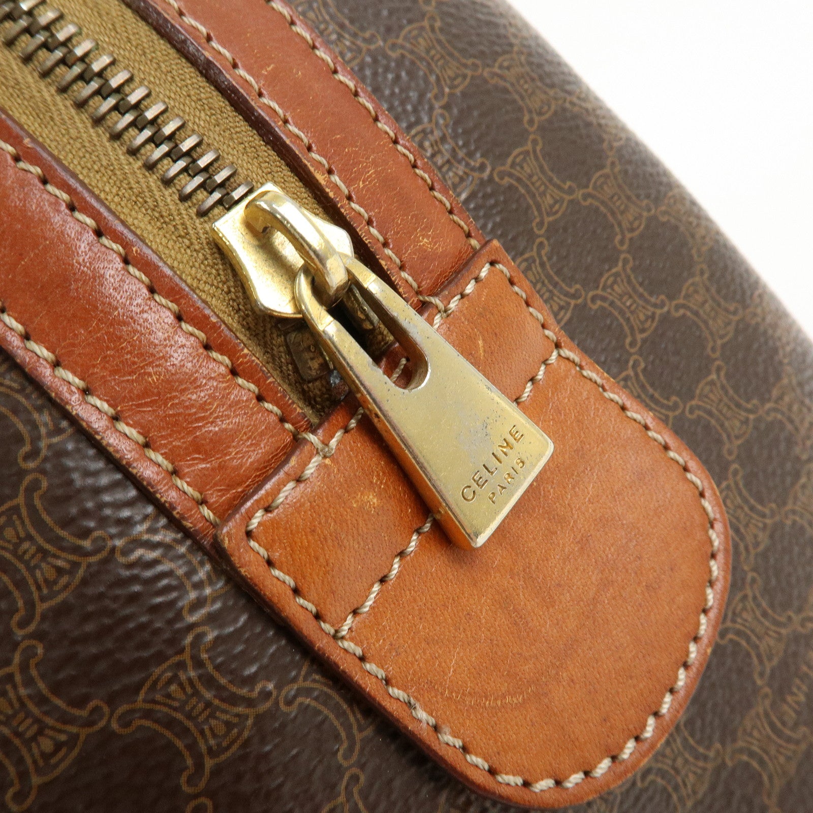 CELINE Macadam PVC Leather Boston Bag Hand Bag Brown