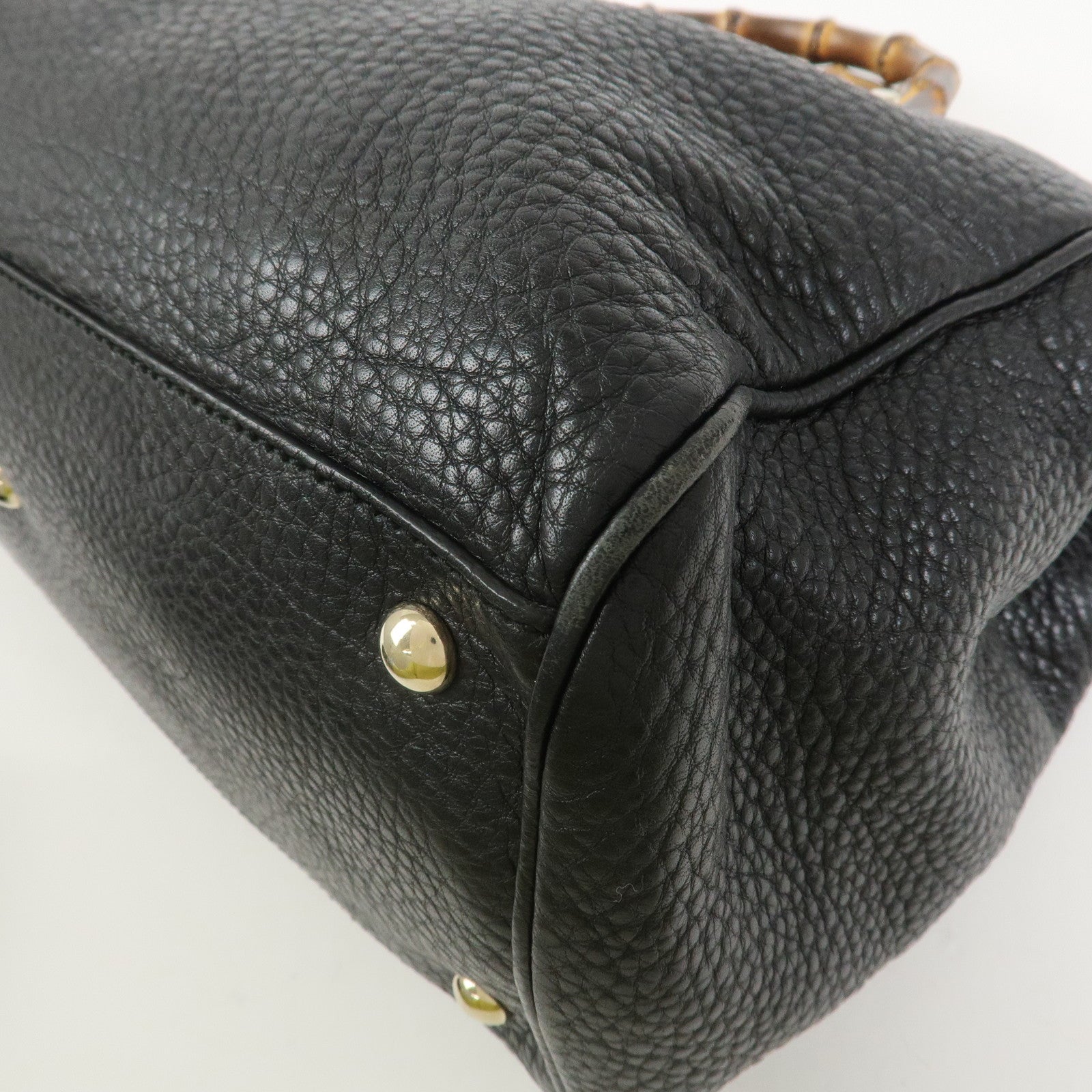 GUCCI Bamboo Shopper Medium Leather 2Way Shoulder Bag Black 323660