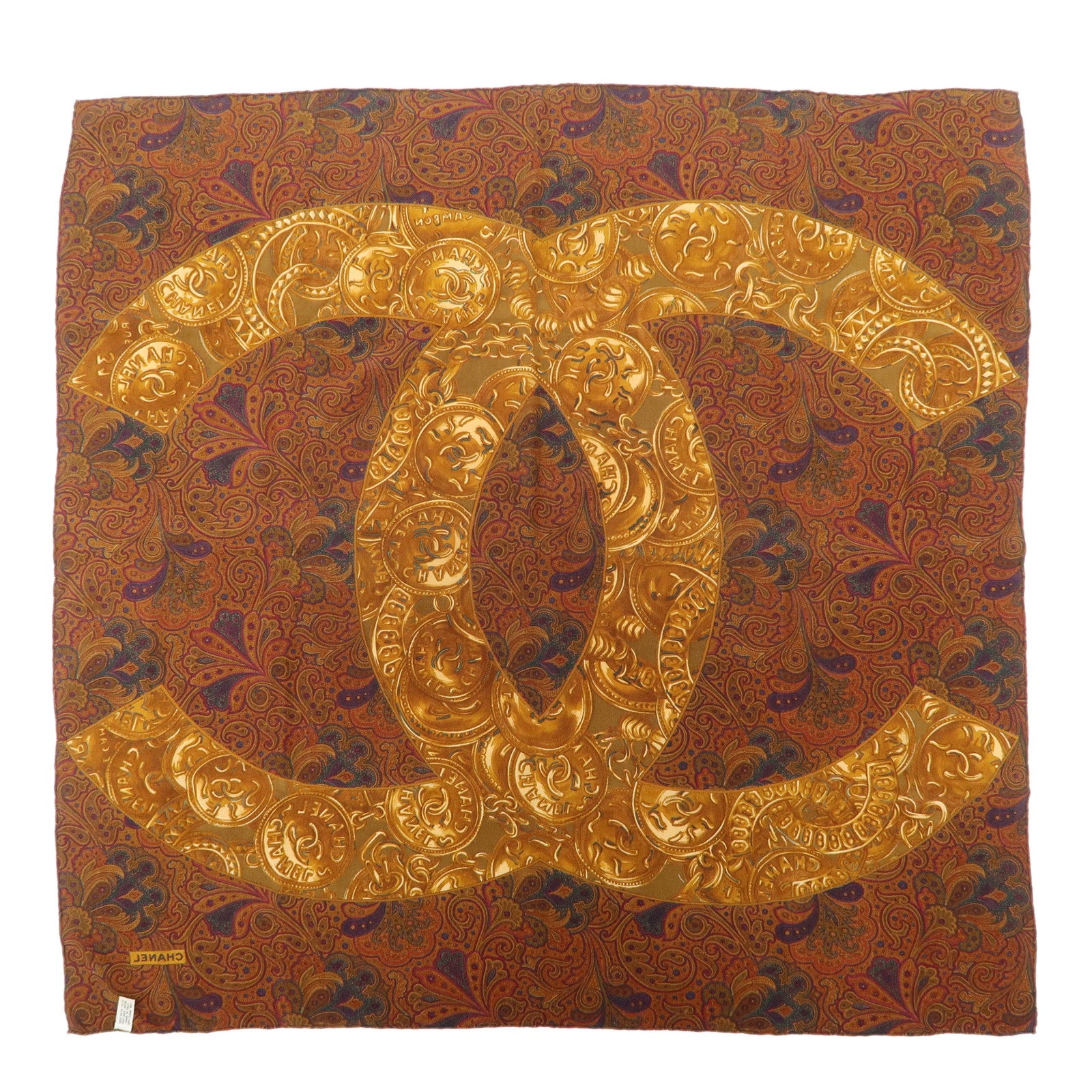 CHANEL COCO Mark Silk 100% Scarf Paisley Multicolor