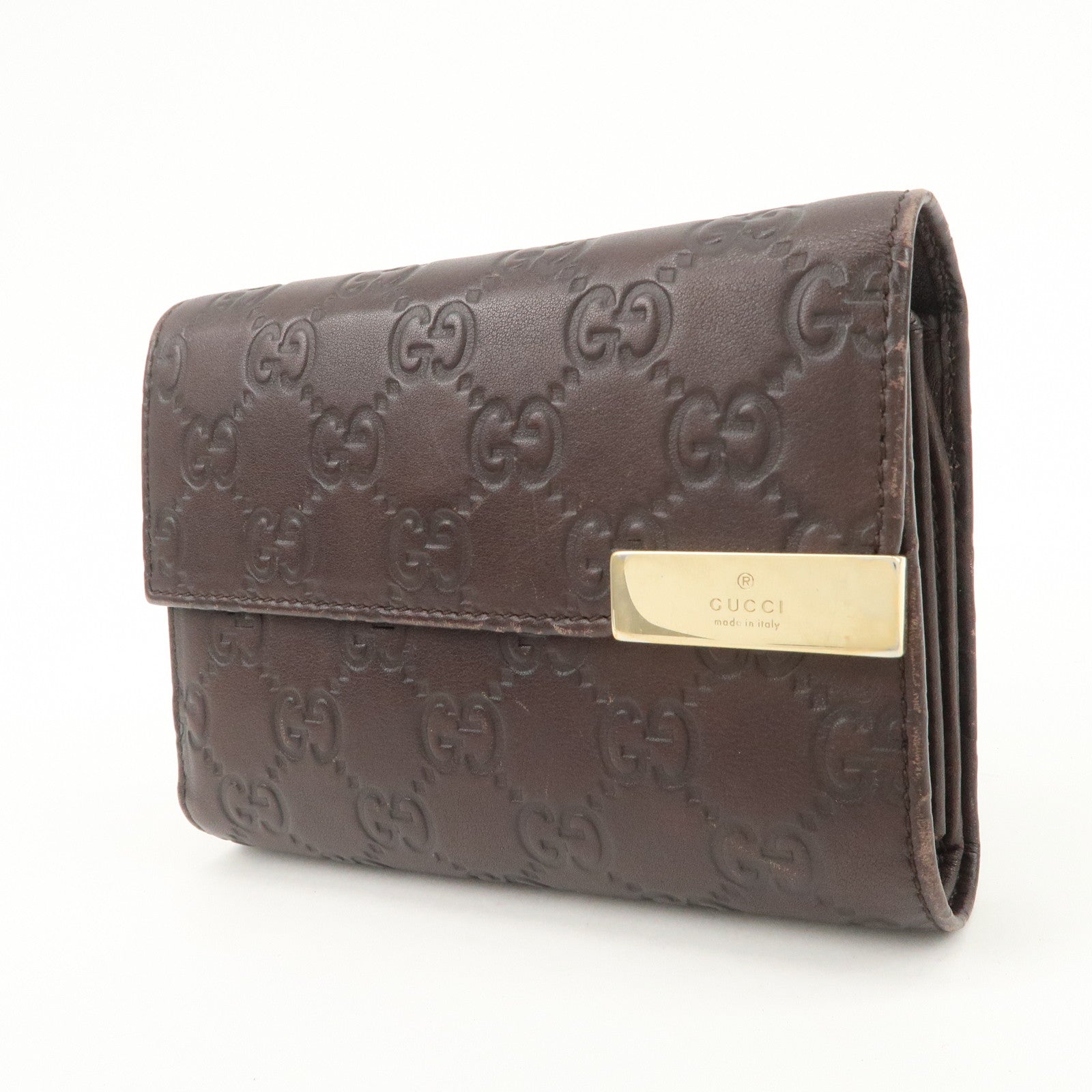 GUCCI Guccissima Leather Tri-Fold Compact Wallet Brown 256935