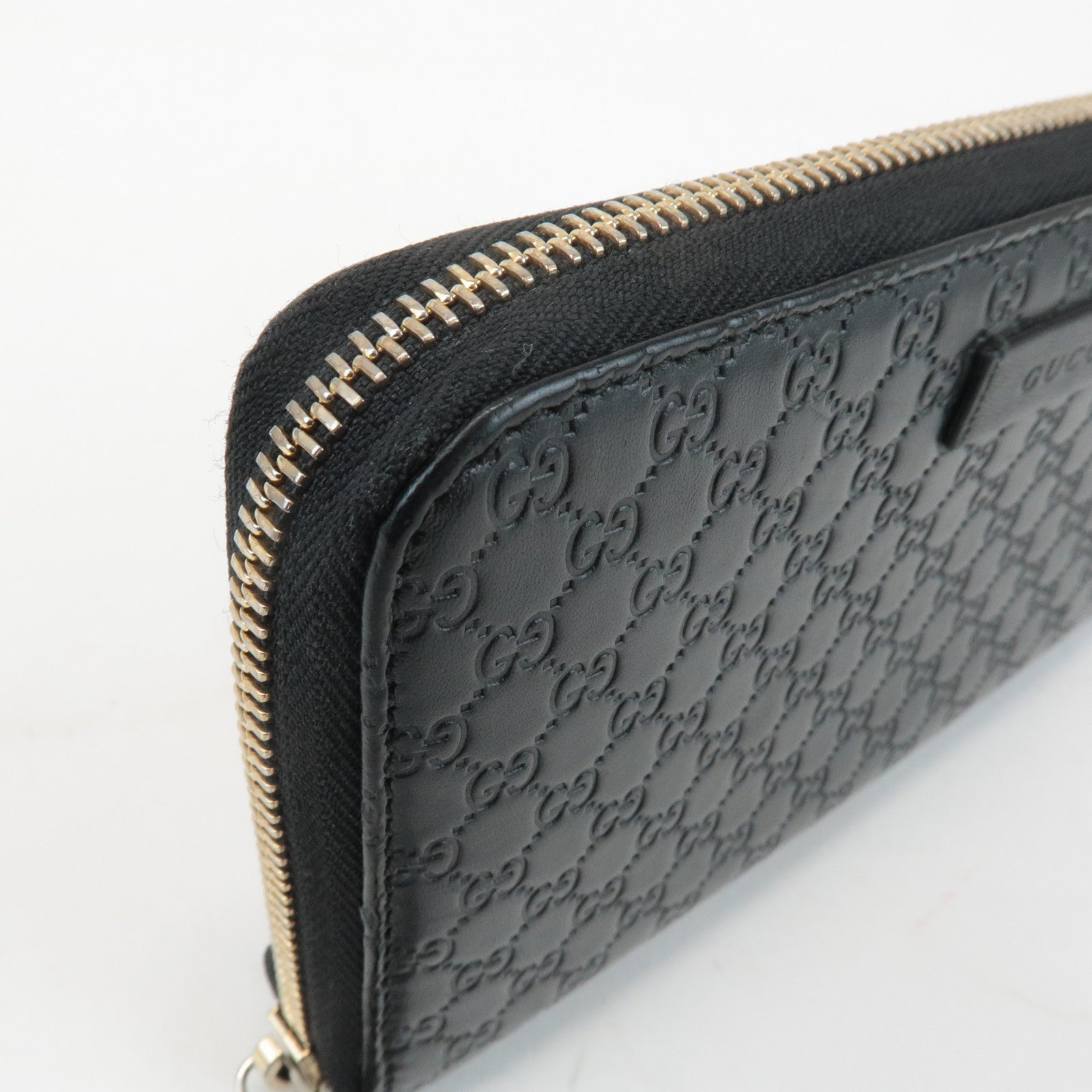 GUCCI Micro Guccissima Leather Zip Around Long Wallet Black 449391 Used