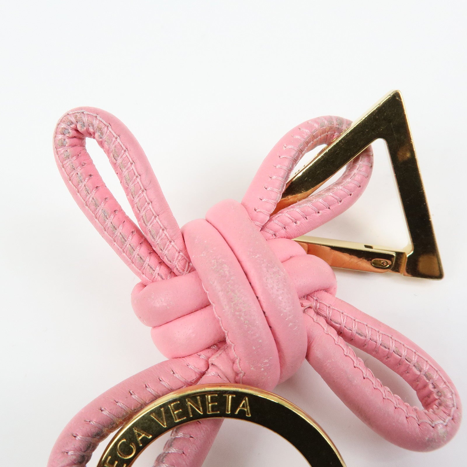 BOTTEGA VENETA Leather Metal Bag Charm Key Chain Gold Pink