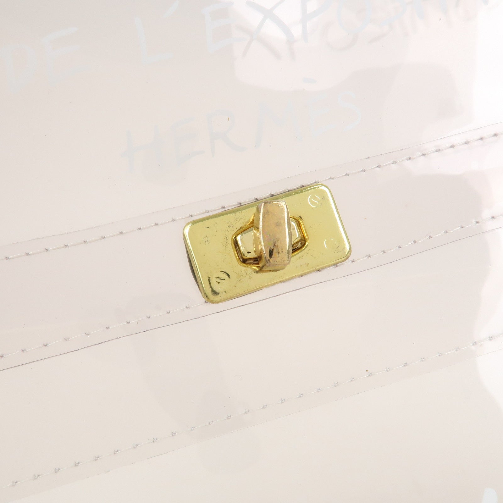 HERMES Kelly Vinyl Hand Bag Clear Transparent White Gold