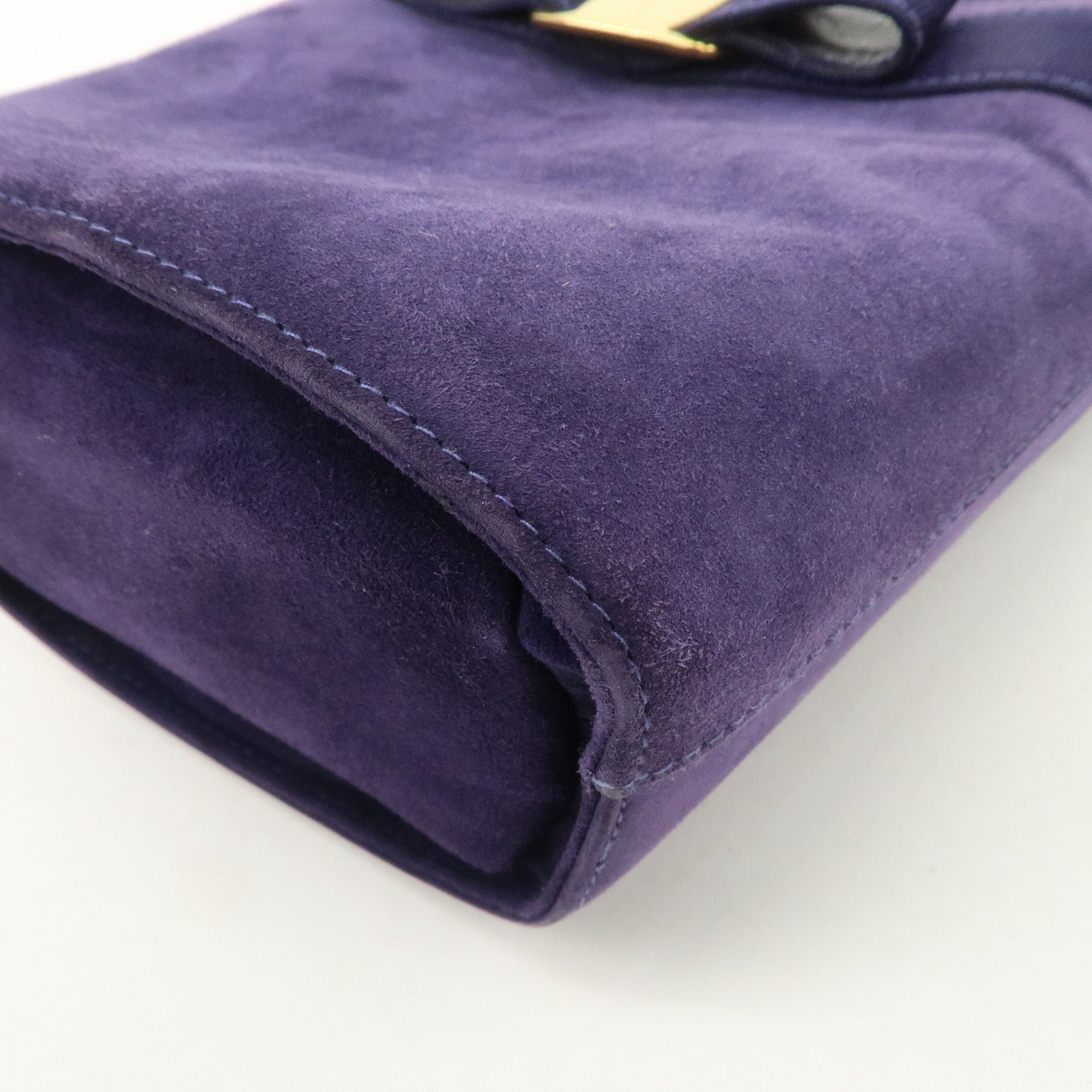 Ferragamo Vara Ribon Suede Hand Bag Purple Gold Hardware Used