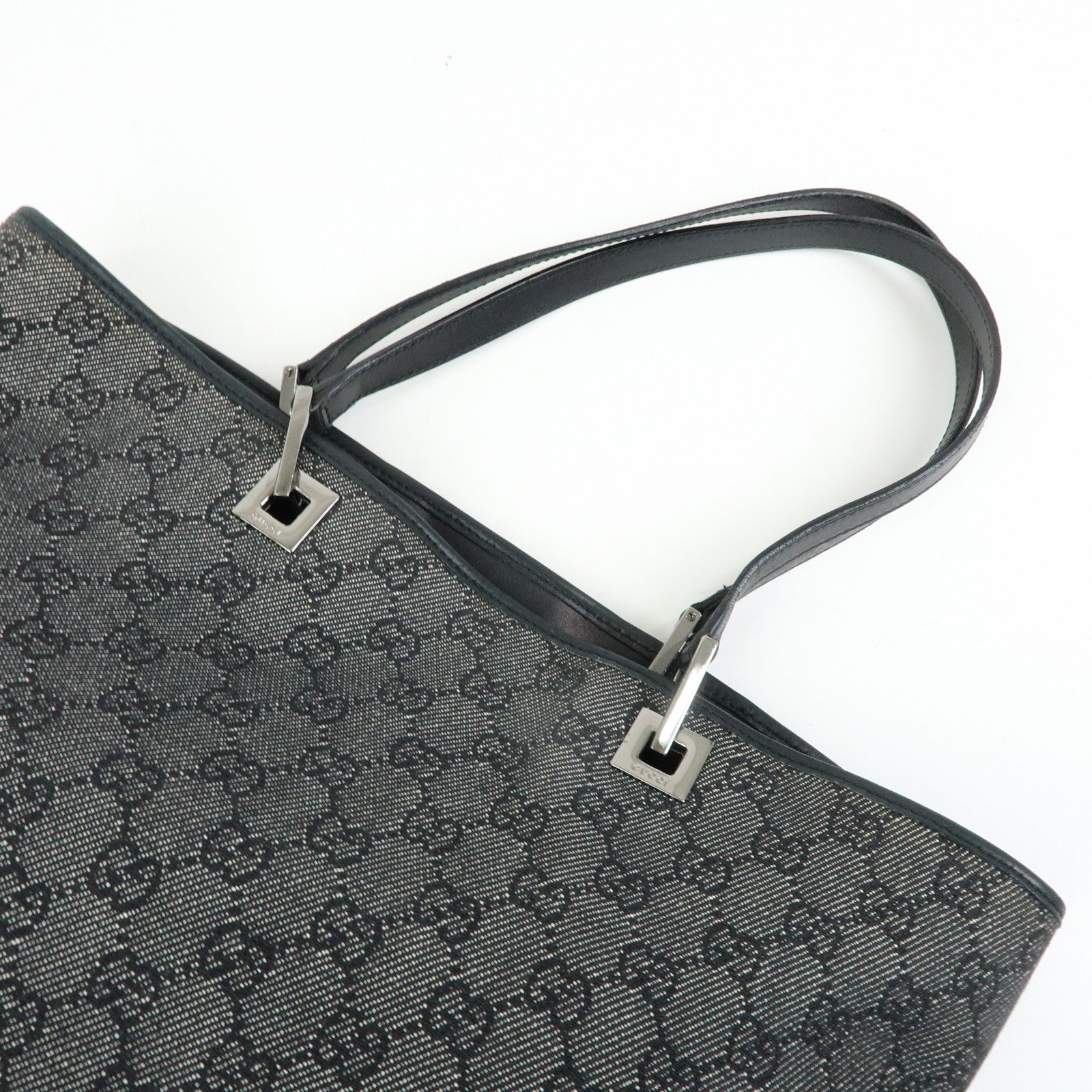 GUCCI GG Denim Leather Tote Bag Shoulder Bag Black 31243