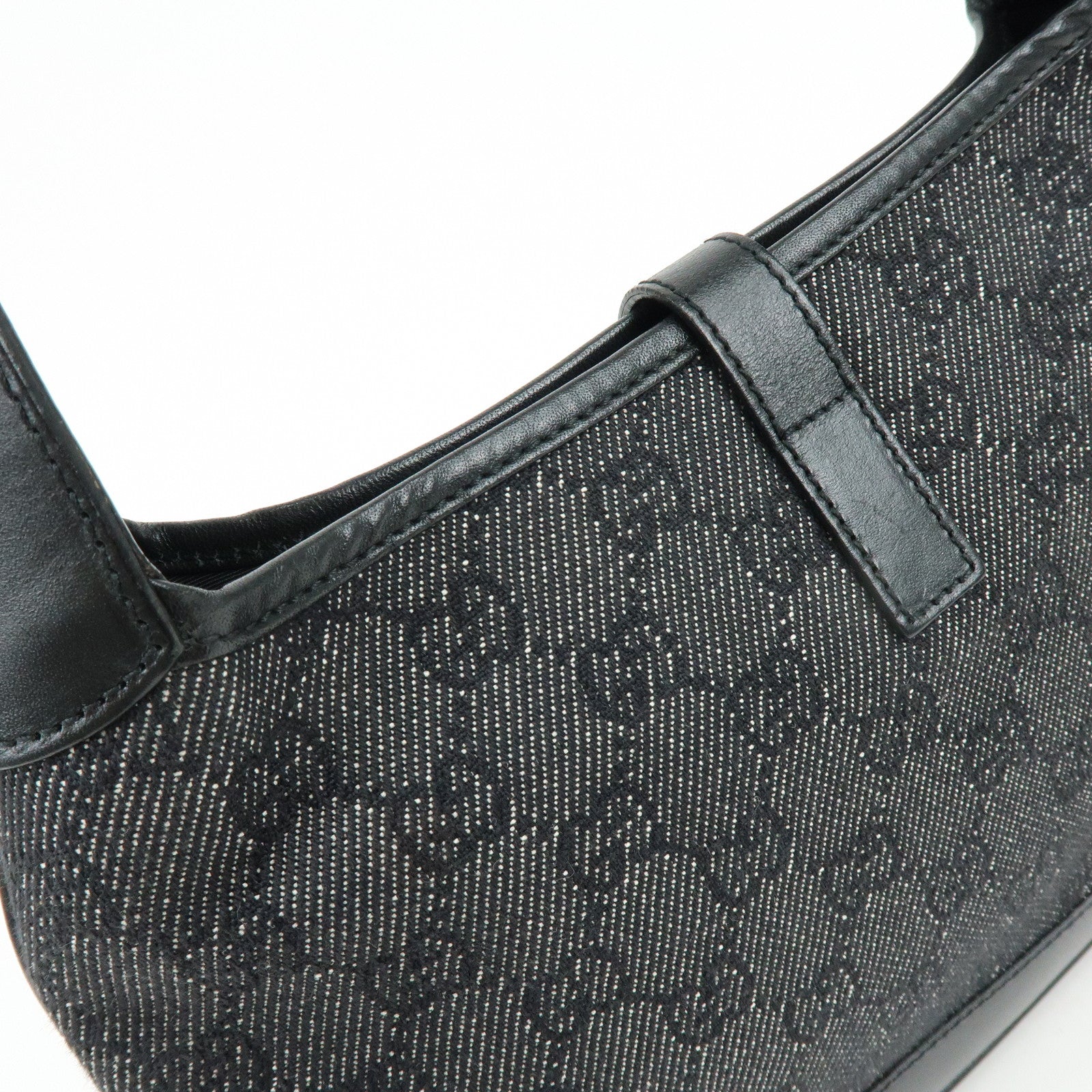 GUCCI Jackie GG Denim Leather Shoulder Bag Black 01147・001013