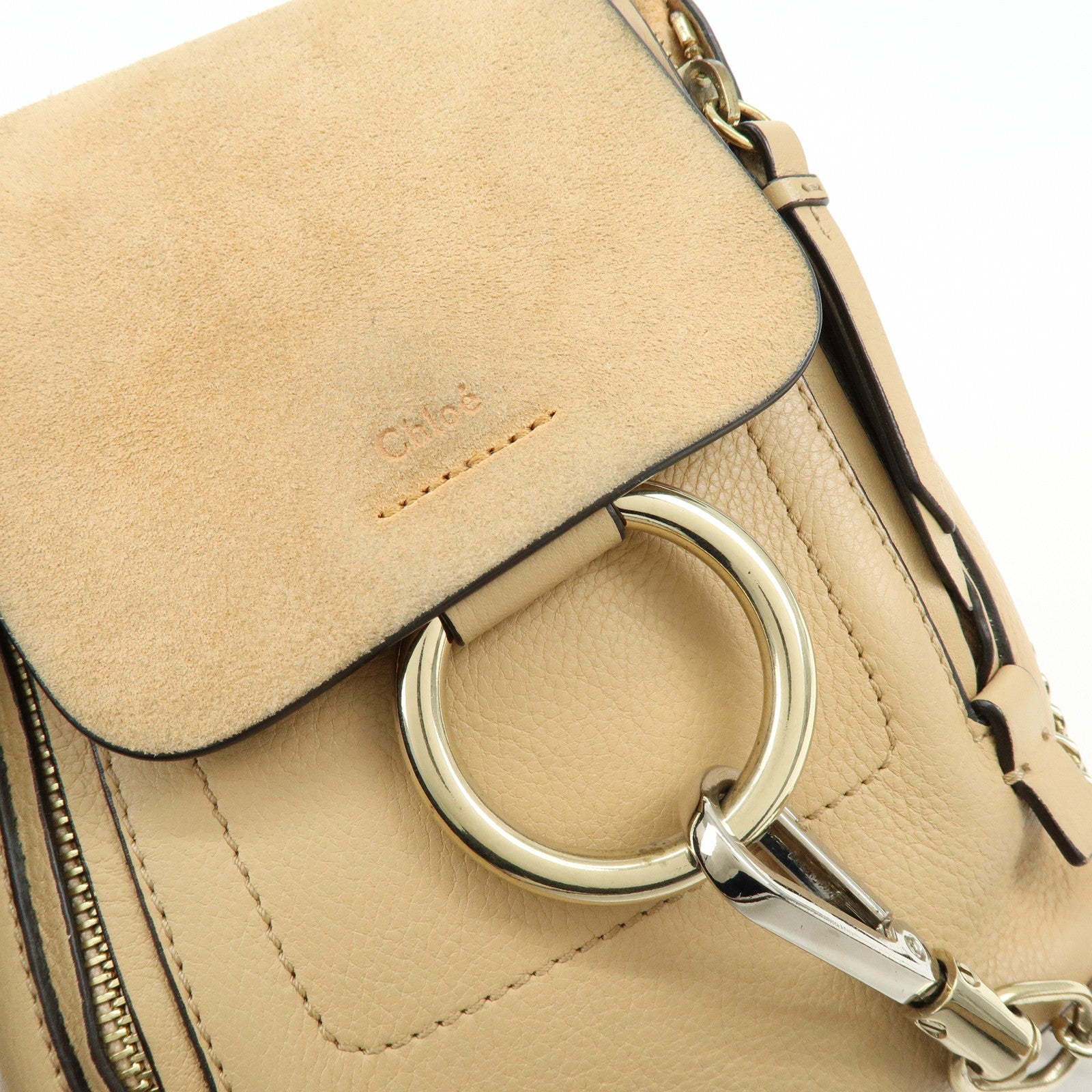 Chloe Faye Suede Leather 2Way Bag Backpack Hand Bag Beige