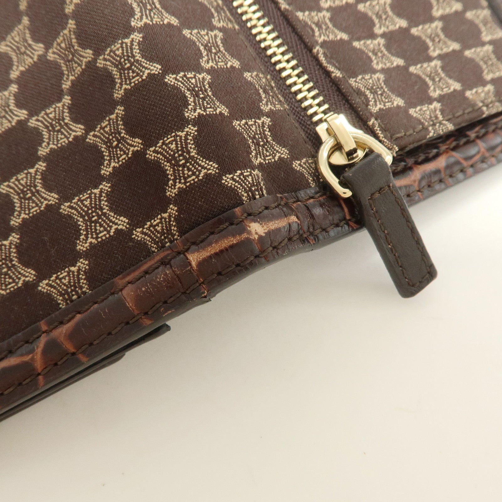 CELINE Macadam Canvas Leather Flap Long Wallet Brown