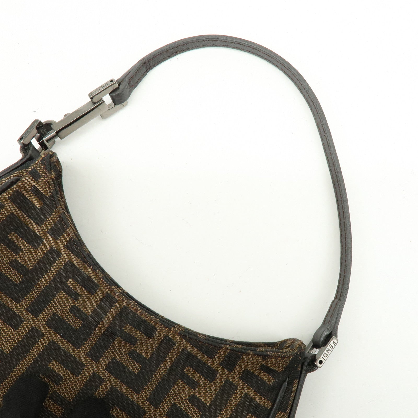 FENDI Zucca Canvas Leather Hand Bag Shoulder Bag Brown Black
