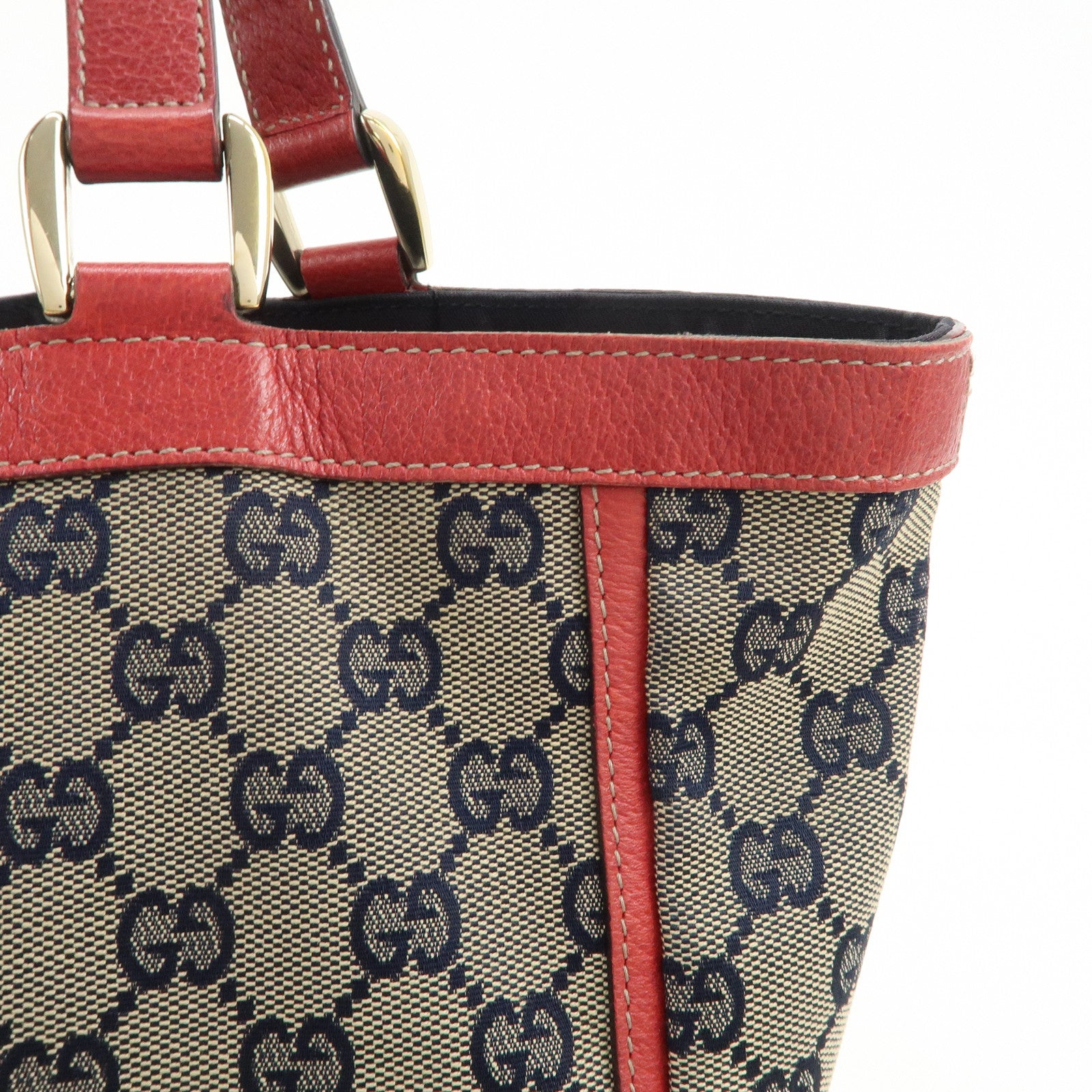 GUCCI Abbey GG Canvas Leather Hand Bag Red Navy 130739