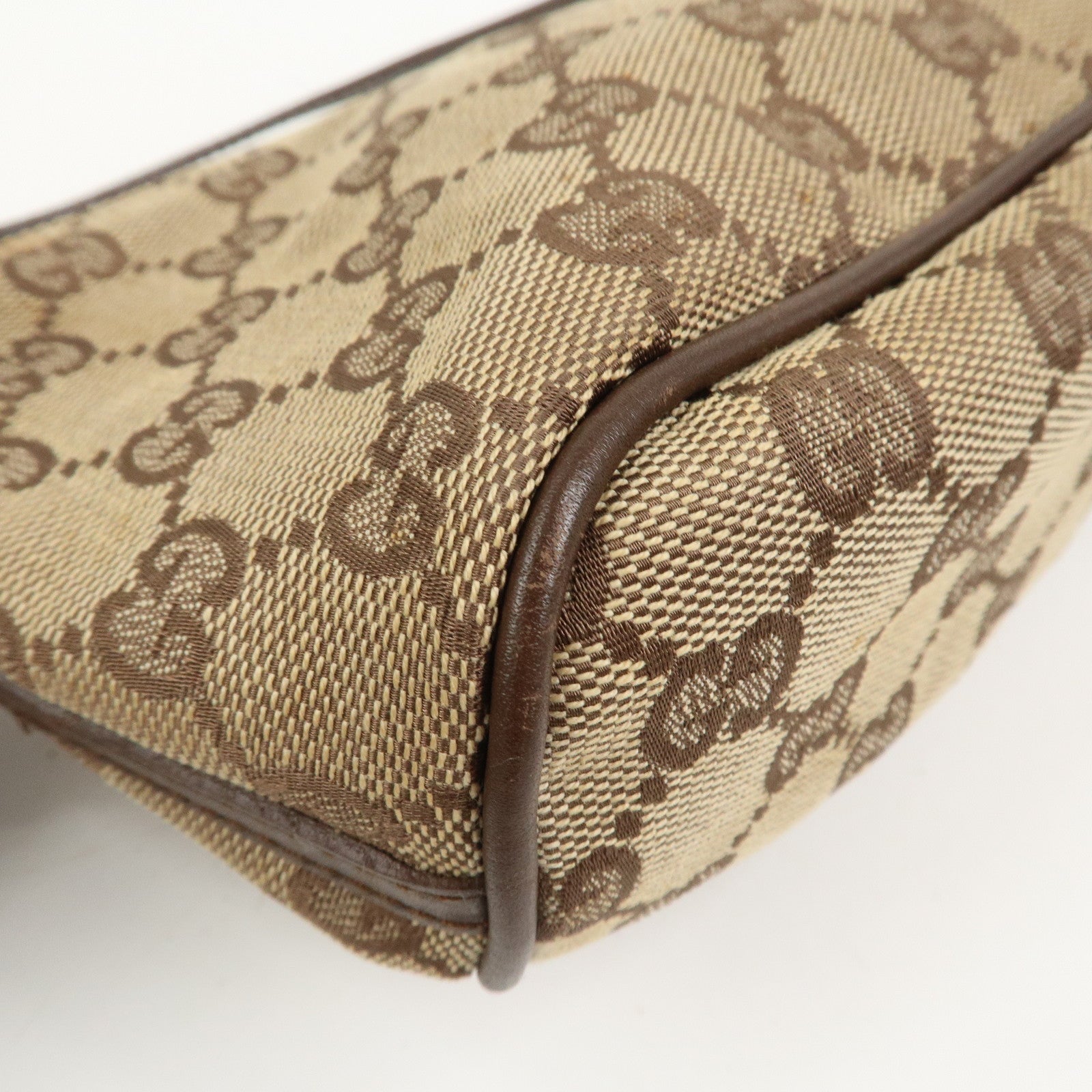 GUCCI Boat Bag GG Canvas Leather Hand Bag Brown 07198