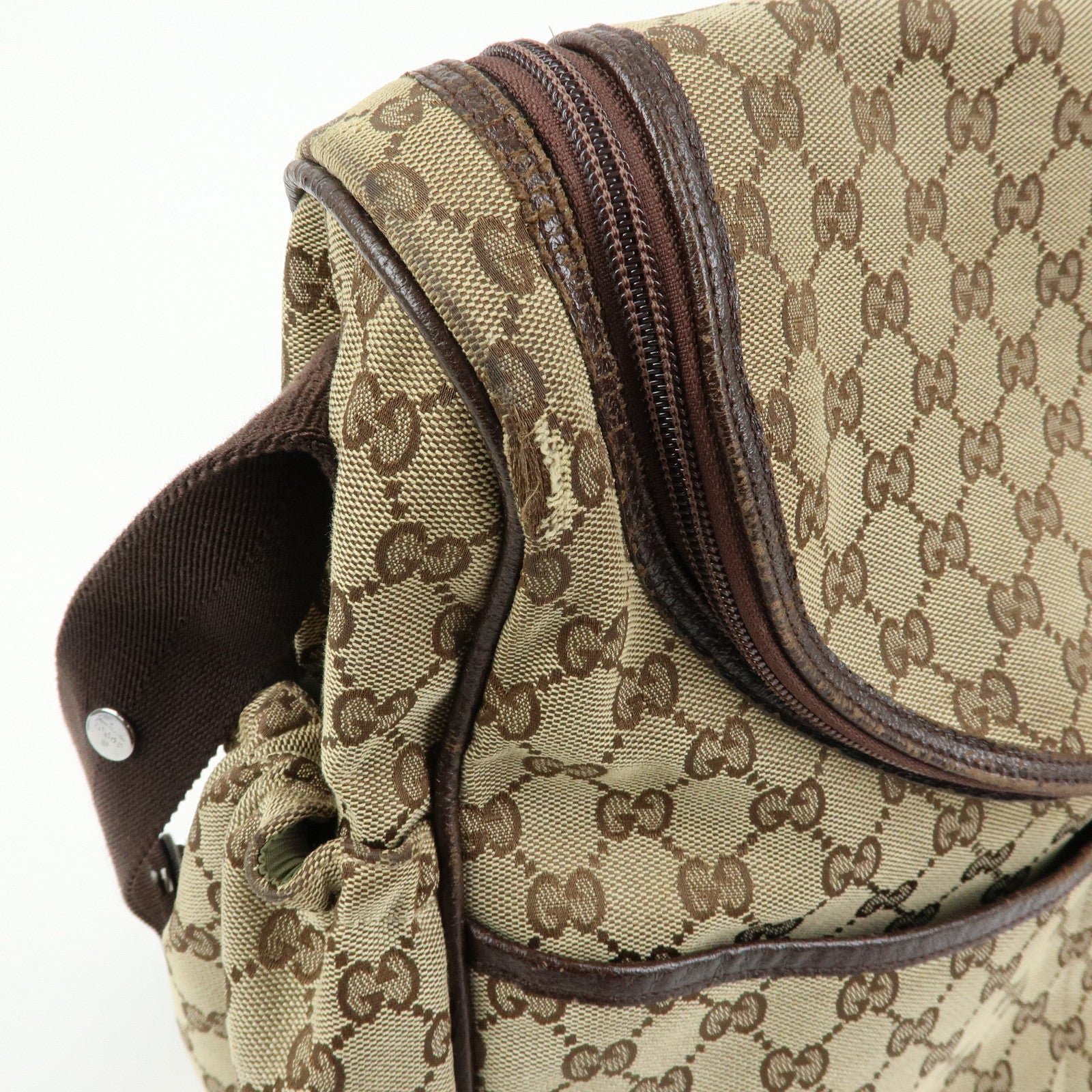GUCCI GG Canvas Leather Shoulder Crossbody Bag Beige Brown 123326