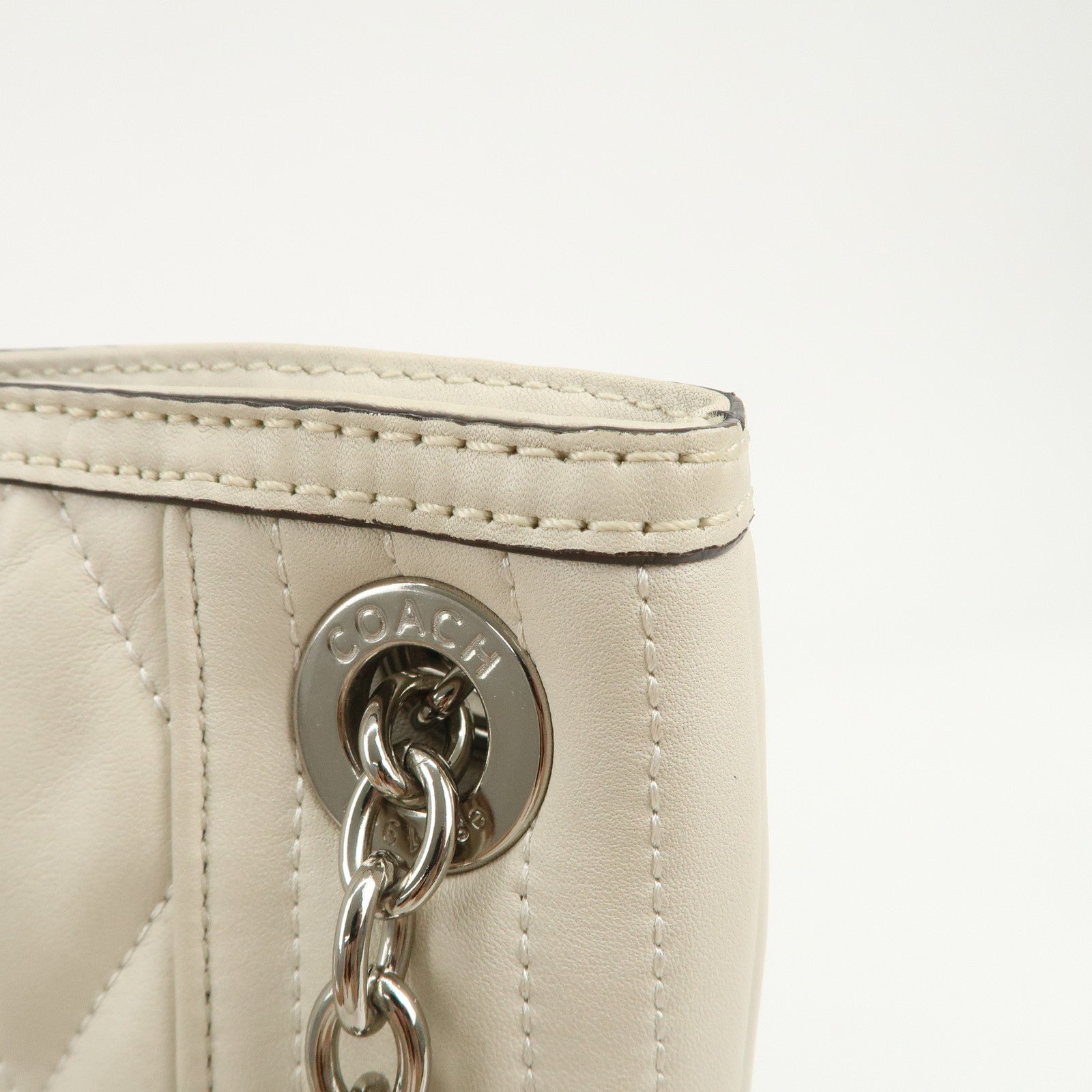 COACH Leather Chain Shoulder Bag Hand Bag Ivory