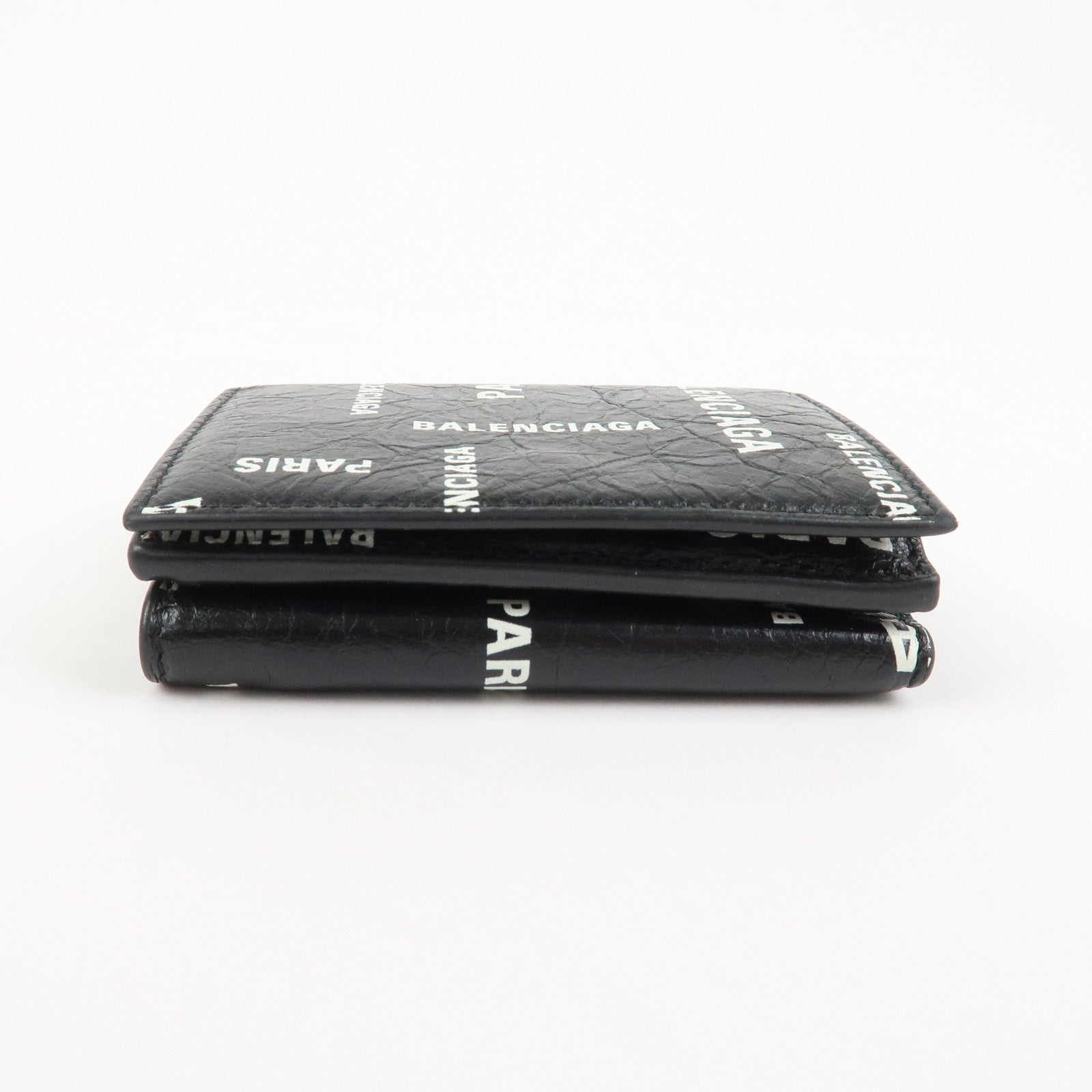 BALENCIAGA CASH Leather Tri-fold Wallet Compact Wallet Black
