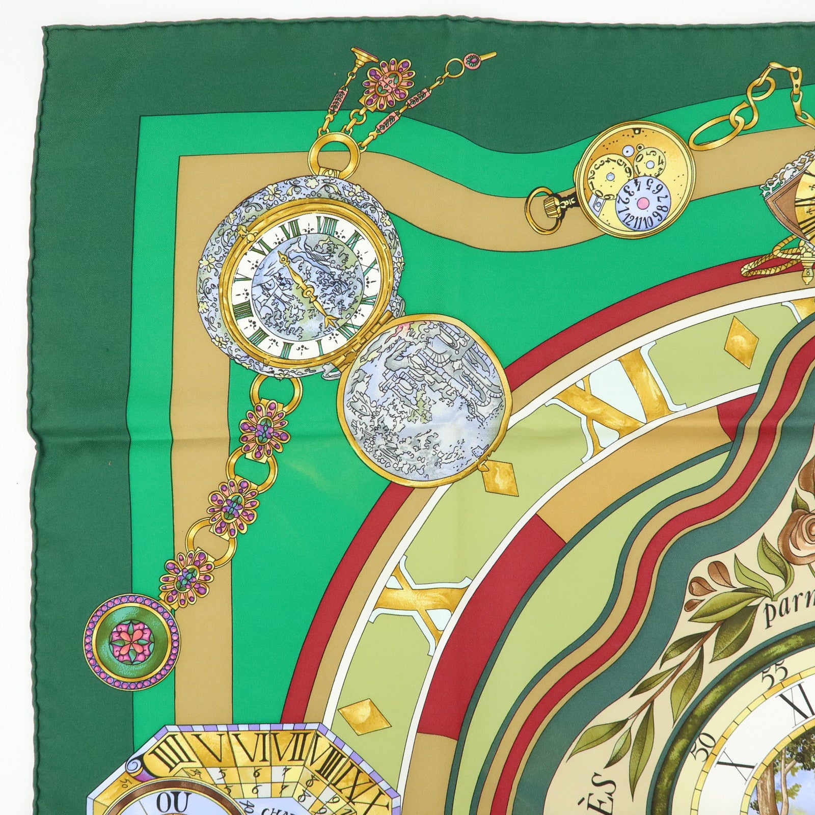 HERMES Carre90 Silk100% Scarf Parmi les fleurs je compte les heures
