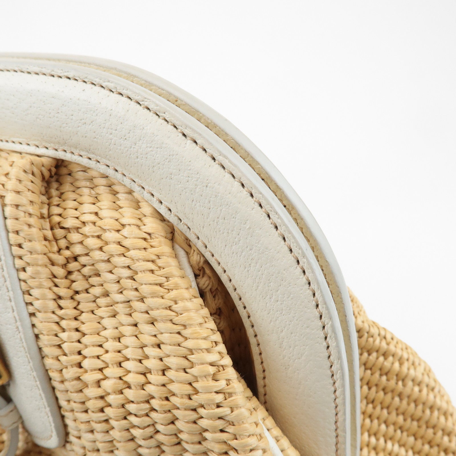 PRADA Triangle Leather Raffia Shoulder Bag Straw Bag Beige BR3693 Used