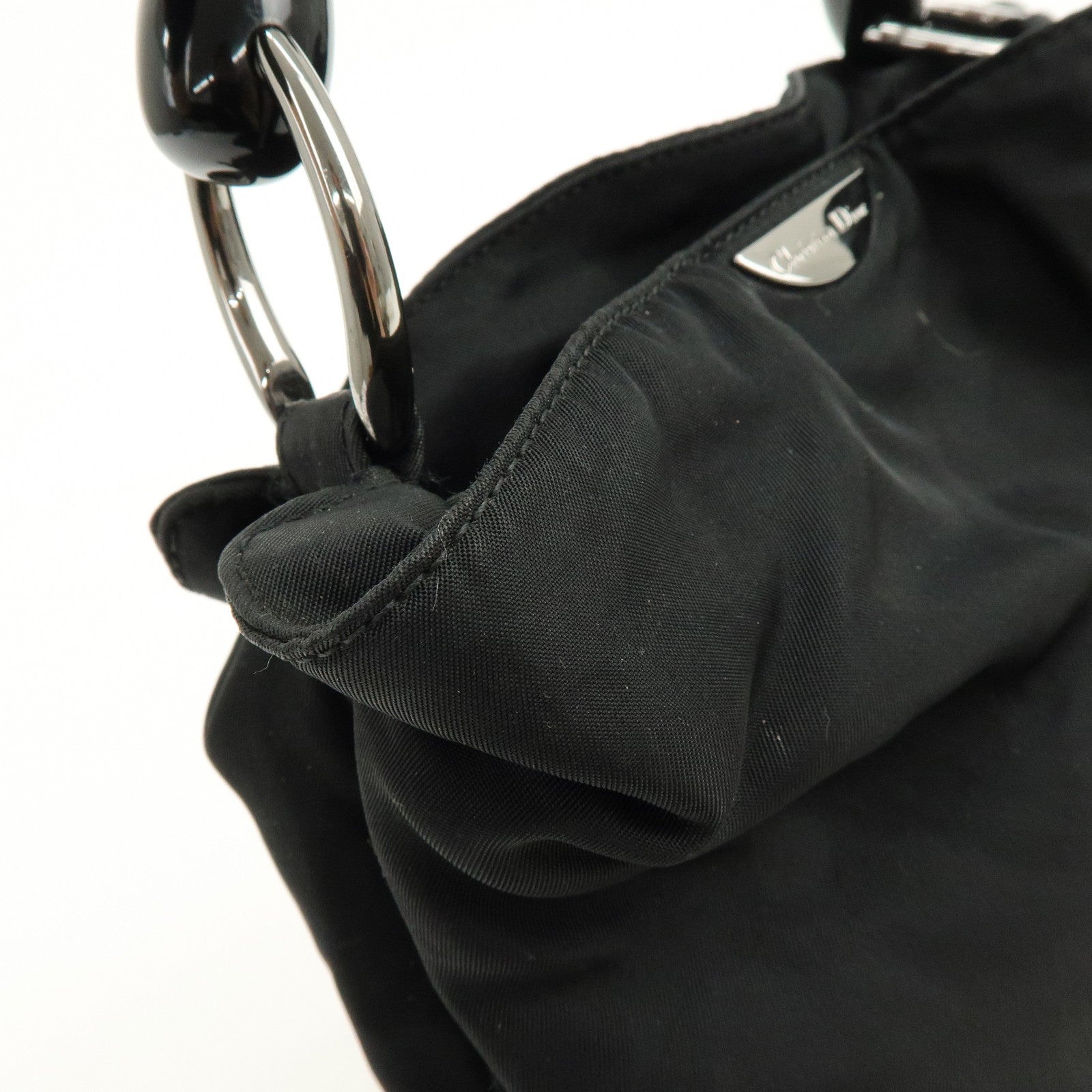 Christian Dior Malice Pearl Nylon Hand Bag Shoulder Bag Black