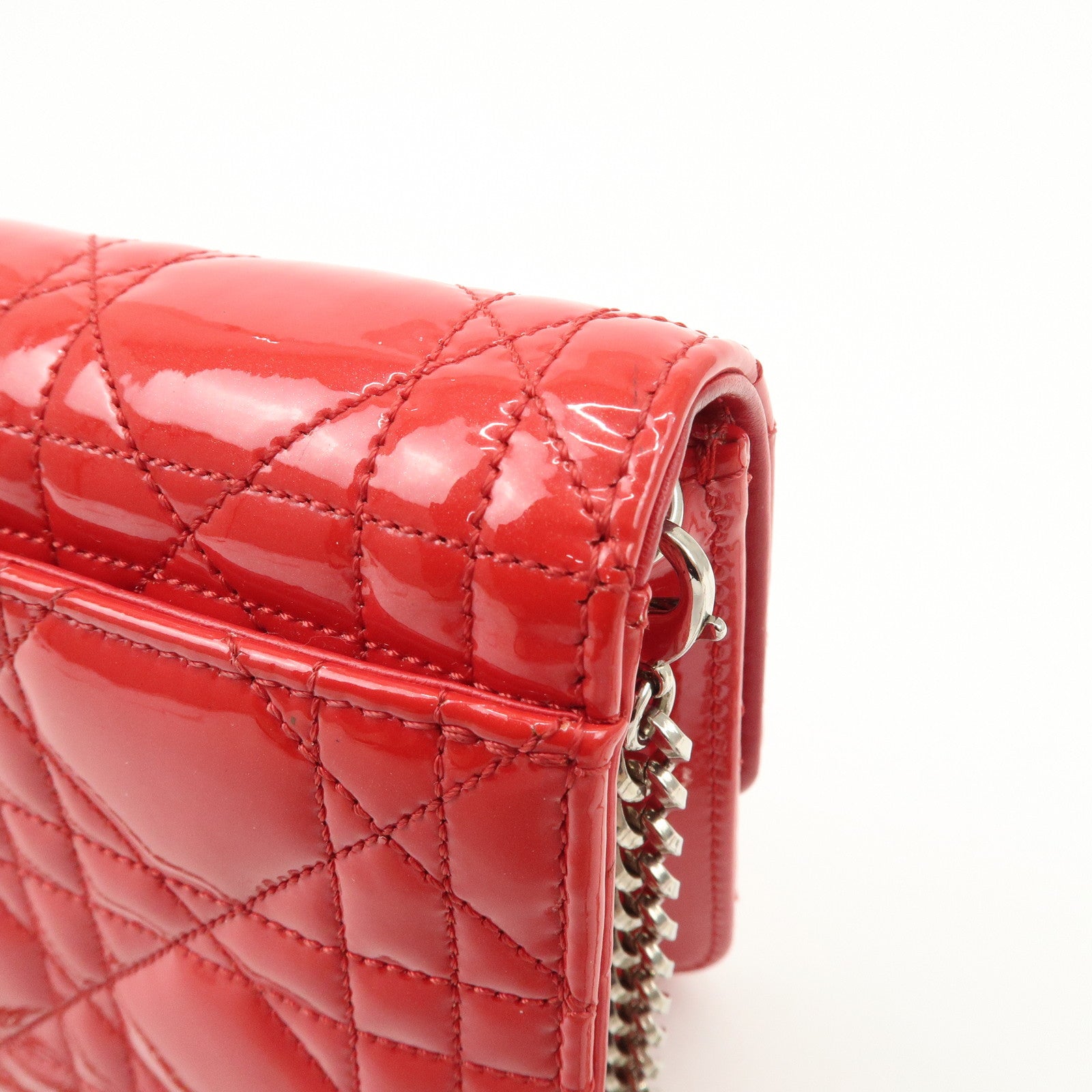 Christian Dior Cannage Patent Leather Chain Shoulder Bag COW Red Used