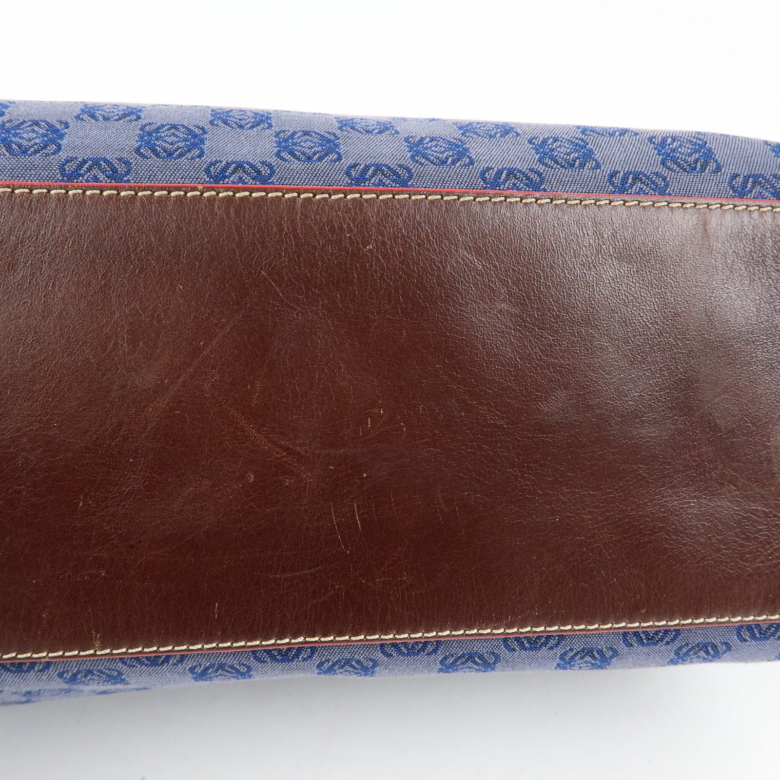 LOEWE Repeat Anagram Canvas Leather Tote Bag Hand Bag Blue Brown