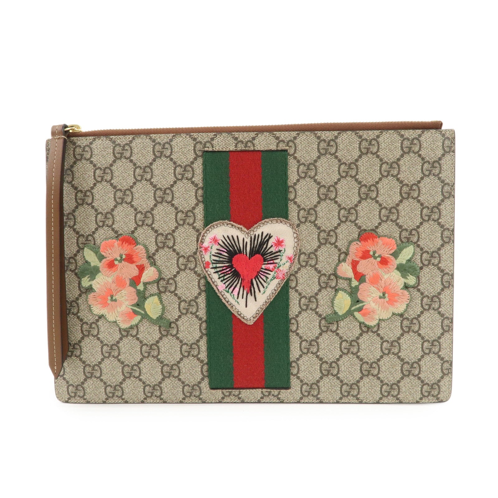 GUCCI Sherry GG Supreme Leather Flora Clutch Bag Brown 431416