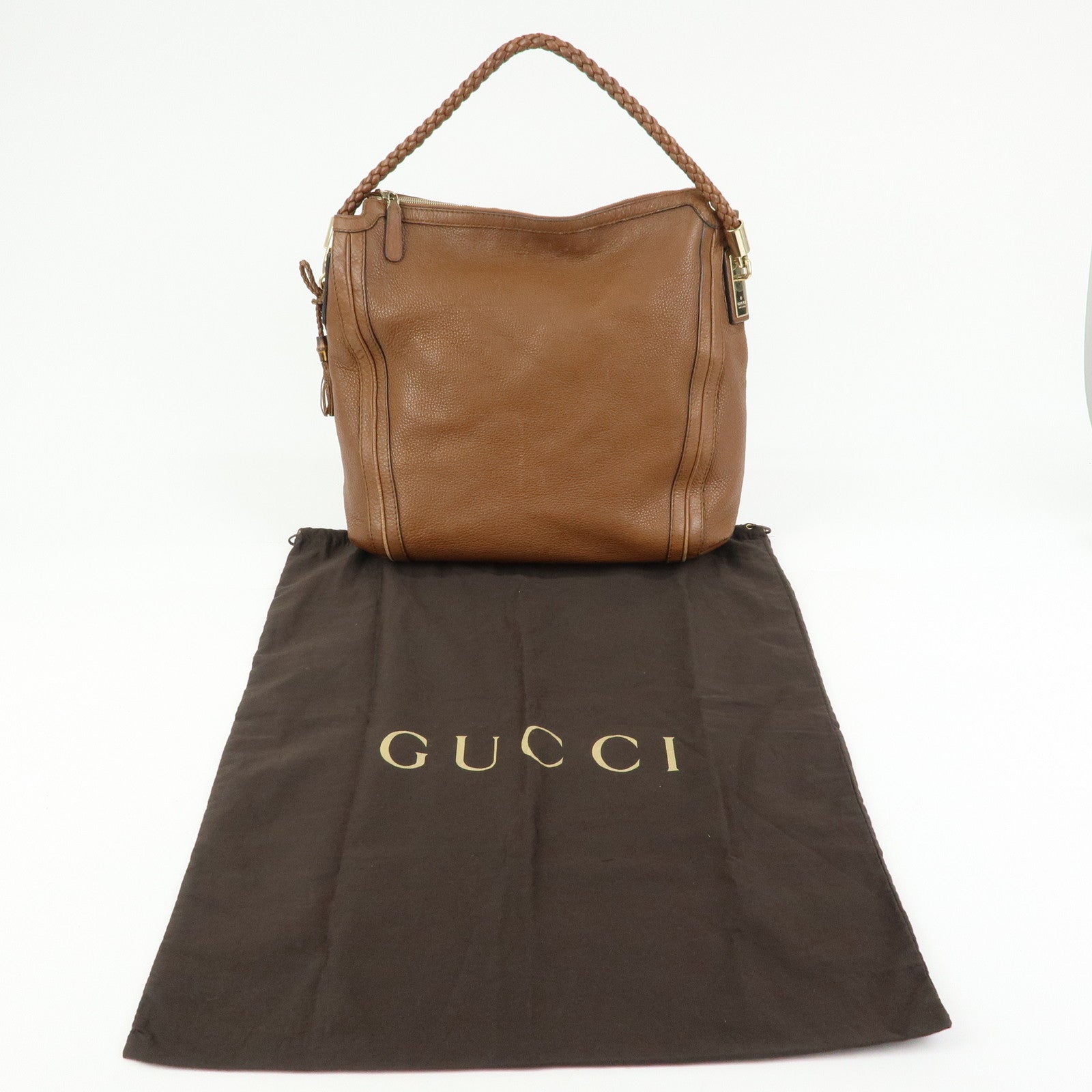 GUCCI Bamboo Leather Shoulder Bag Hand Bag Tassel Brown 269947