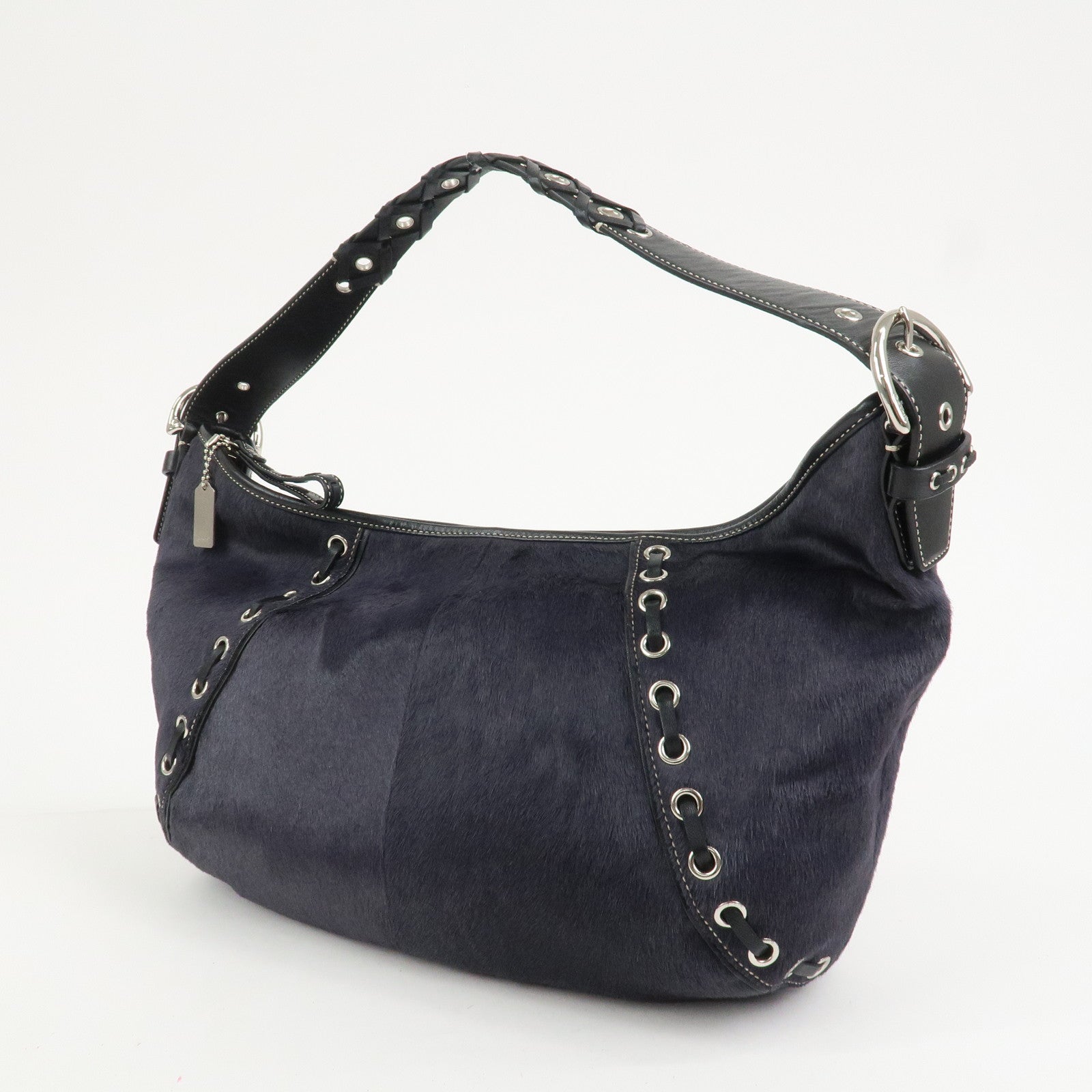 COACH Logo Unborn Calf Leather Shoulder Bag Hand Bag Black