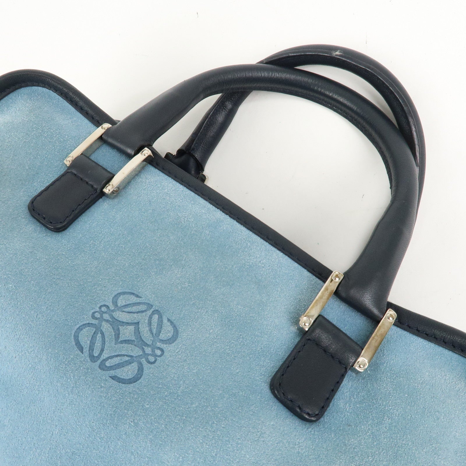 LOEWE Anagram Suede Leather Amazona 28 Hand Bag Blue