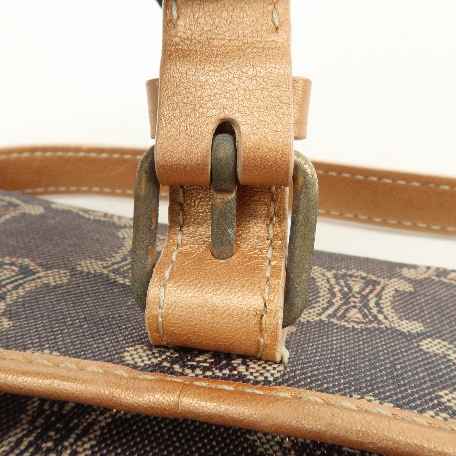 CELINE Macadam Denim Leather Shoulder Bag Metalic Pink Beige Navy