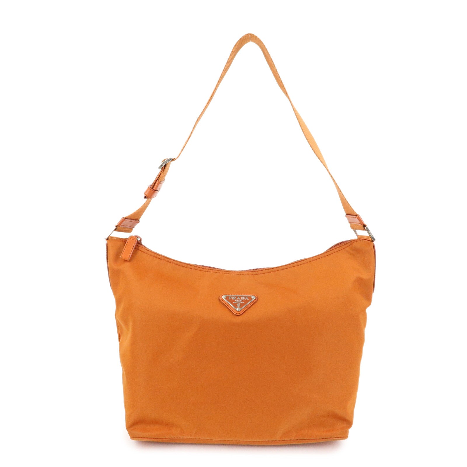PRADA Triangle Logo Nylon Leather Shoulder Bag Crossbody Bag Orange