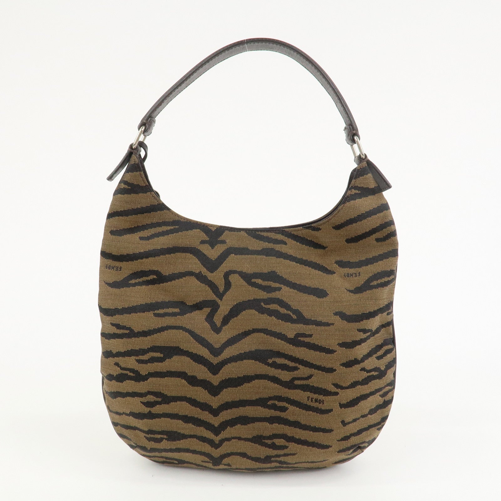 FENDI Canvas Leather Shoulder Bag Hand Bag Zebra Motif 8BR279