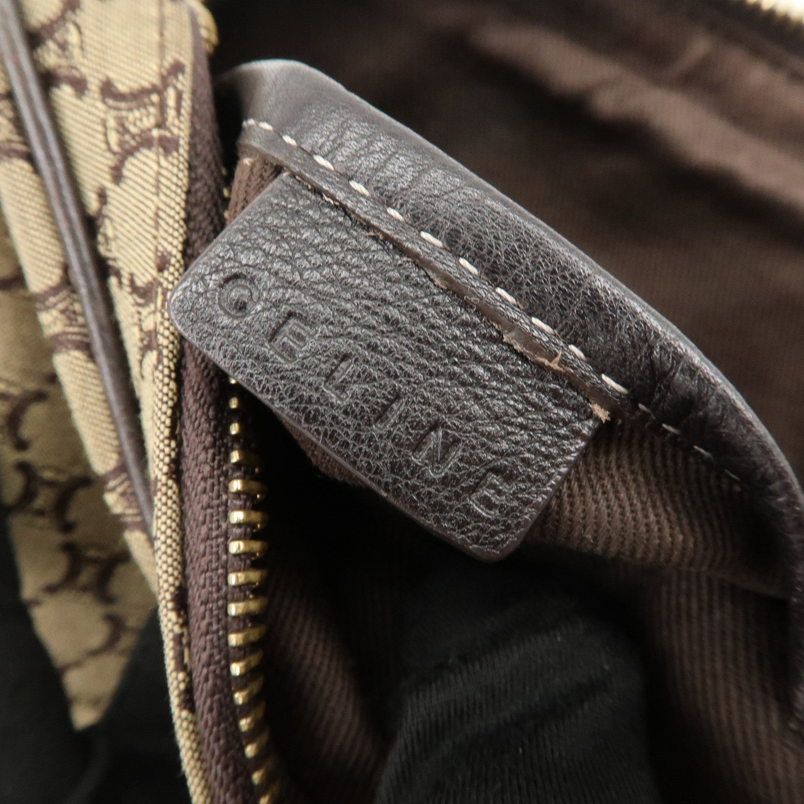 CELINE Macadam Canvas Leather Shoulder Bag Crossbody Bag Brown