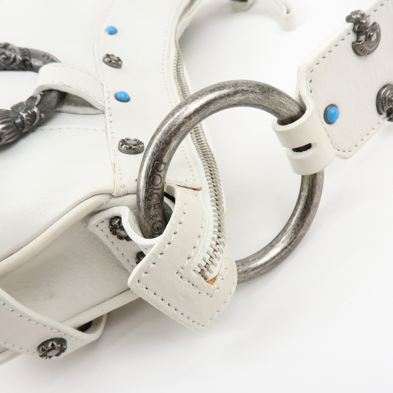 Dolce&Gabbana Leather Hand Bag Shoulder Bag Studs White