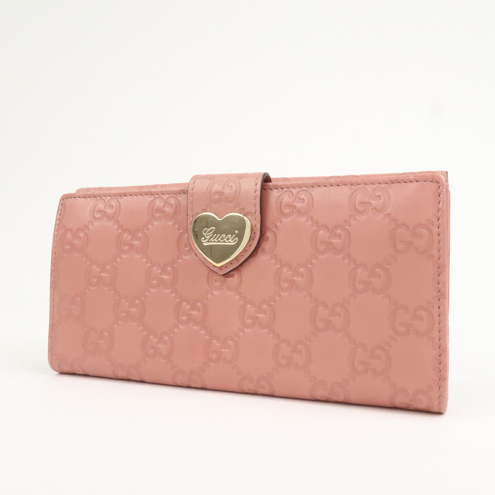 GUCCI Guccissima Leather Heart W Hook Bi-fold Wallet Pink 203550