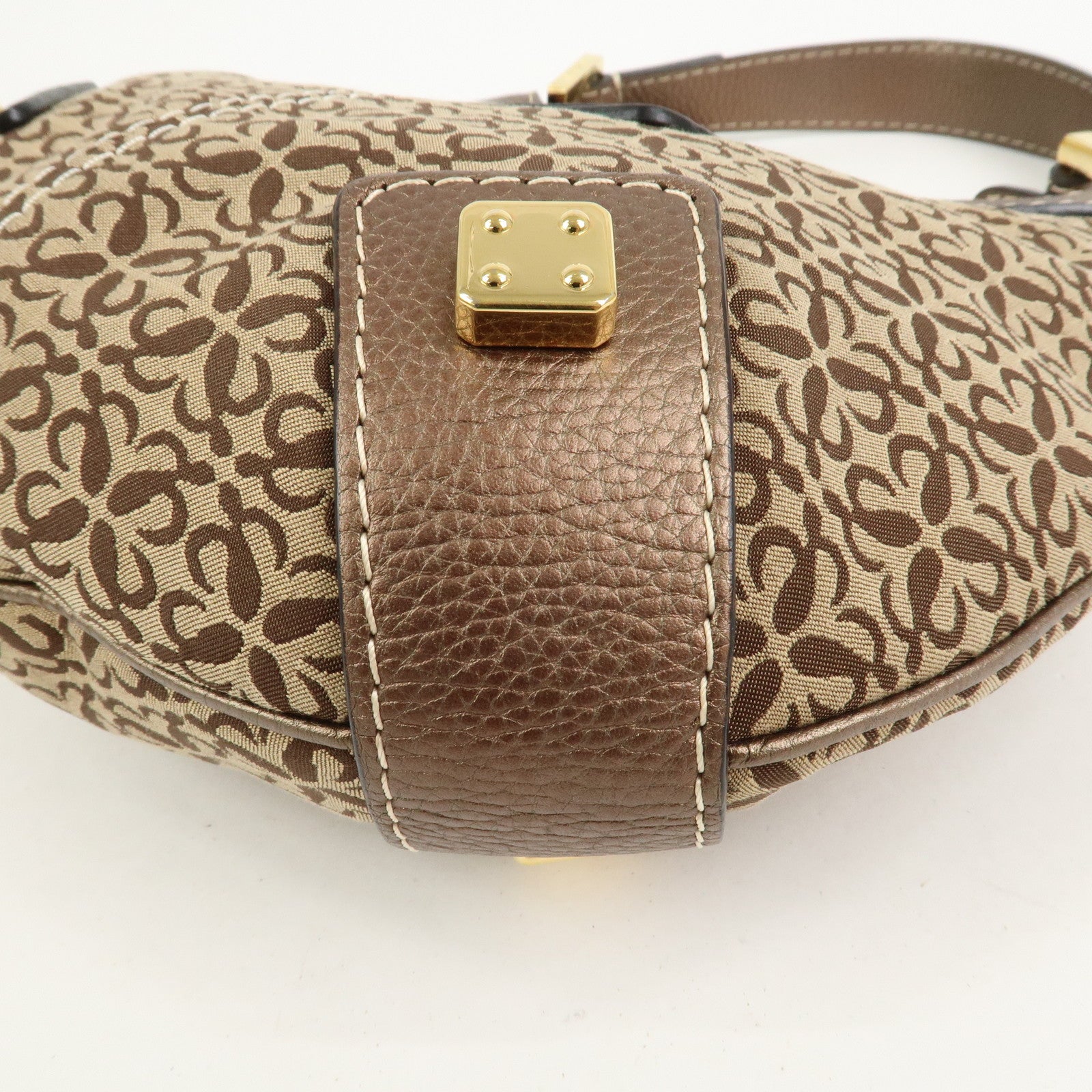 LOEWE New Road Line Logo Canvas Leather Shoulder Bag Brown Beige