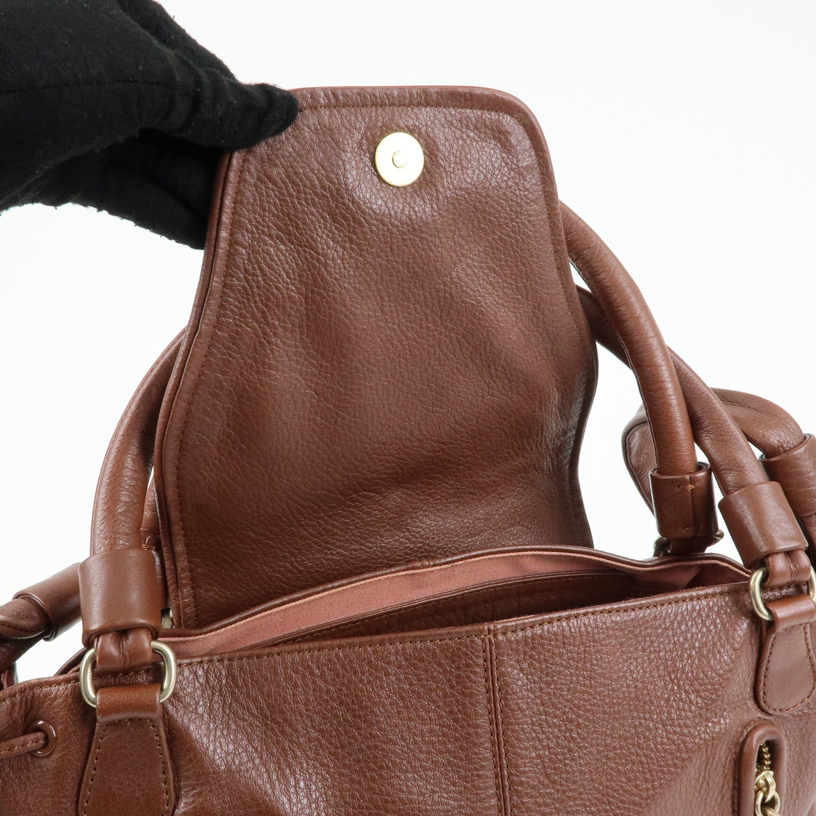 Chloe Cherry Leather 2Way Bag Hand Bag Shoulder Bag Brown