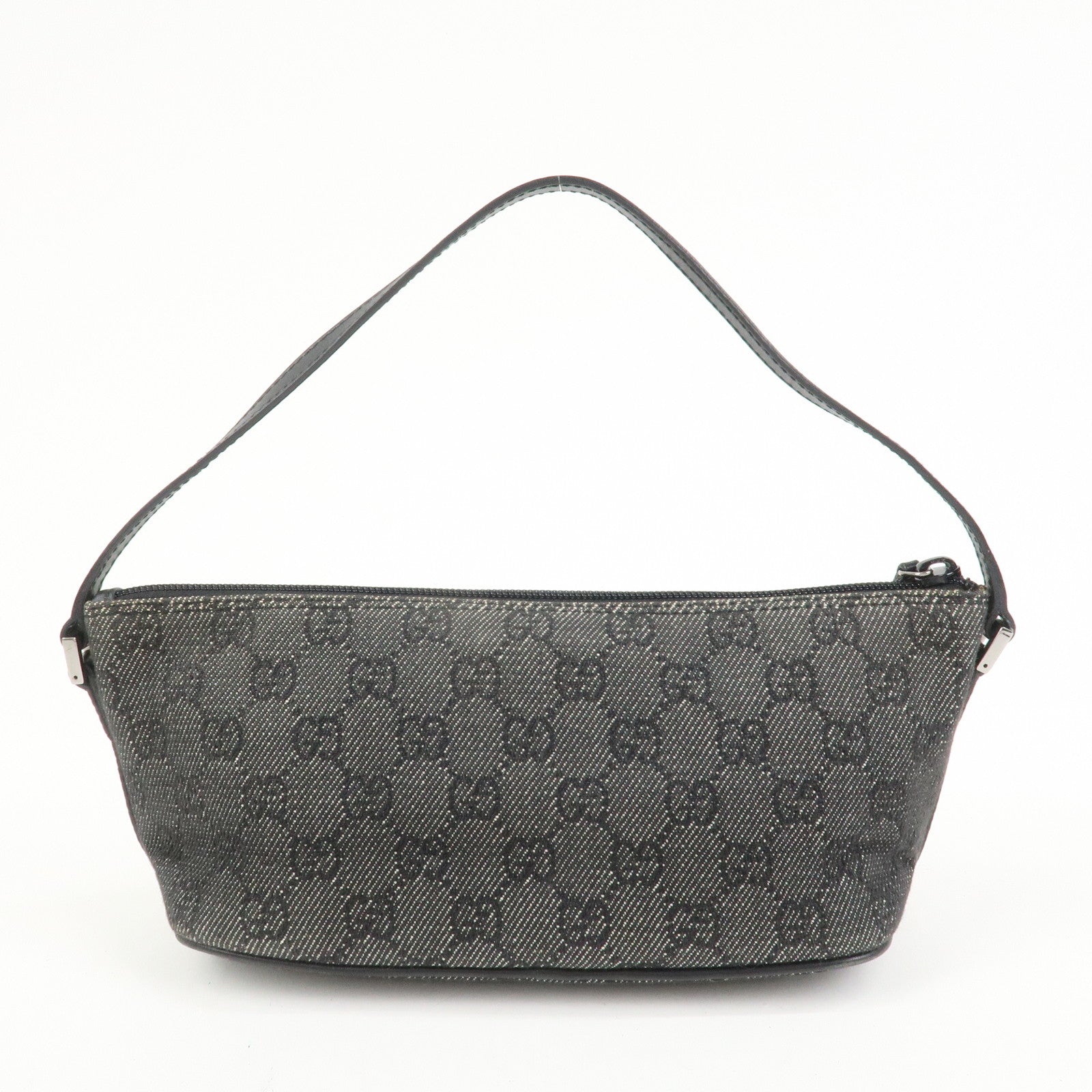 GUCCI Boat Bag GG Canvas Leather Accessory Pouch Black 07198