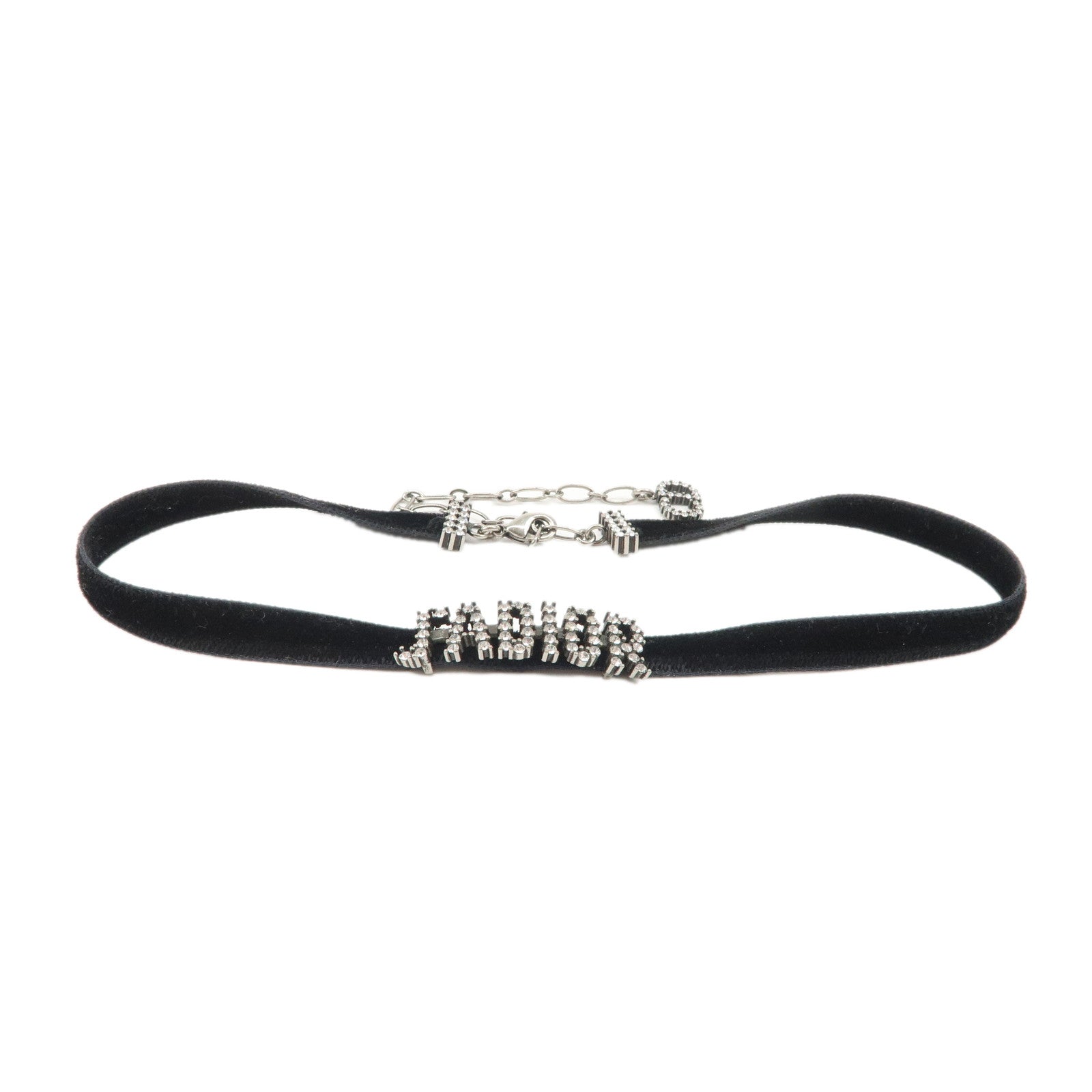 Christian Dior Metal Velour Rhine Stone Choker Black Silver
