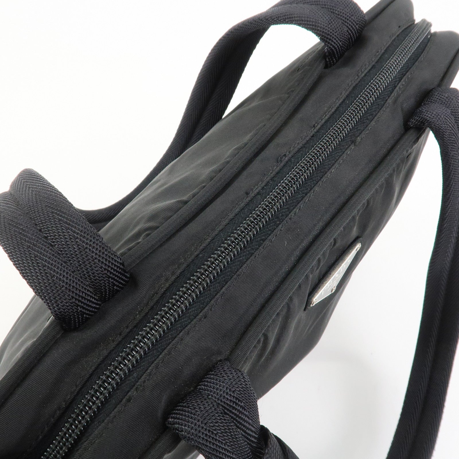 PRADA Triangle Logo Nylon Leather Shoulder Bag Hand Bag Black