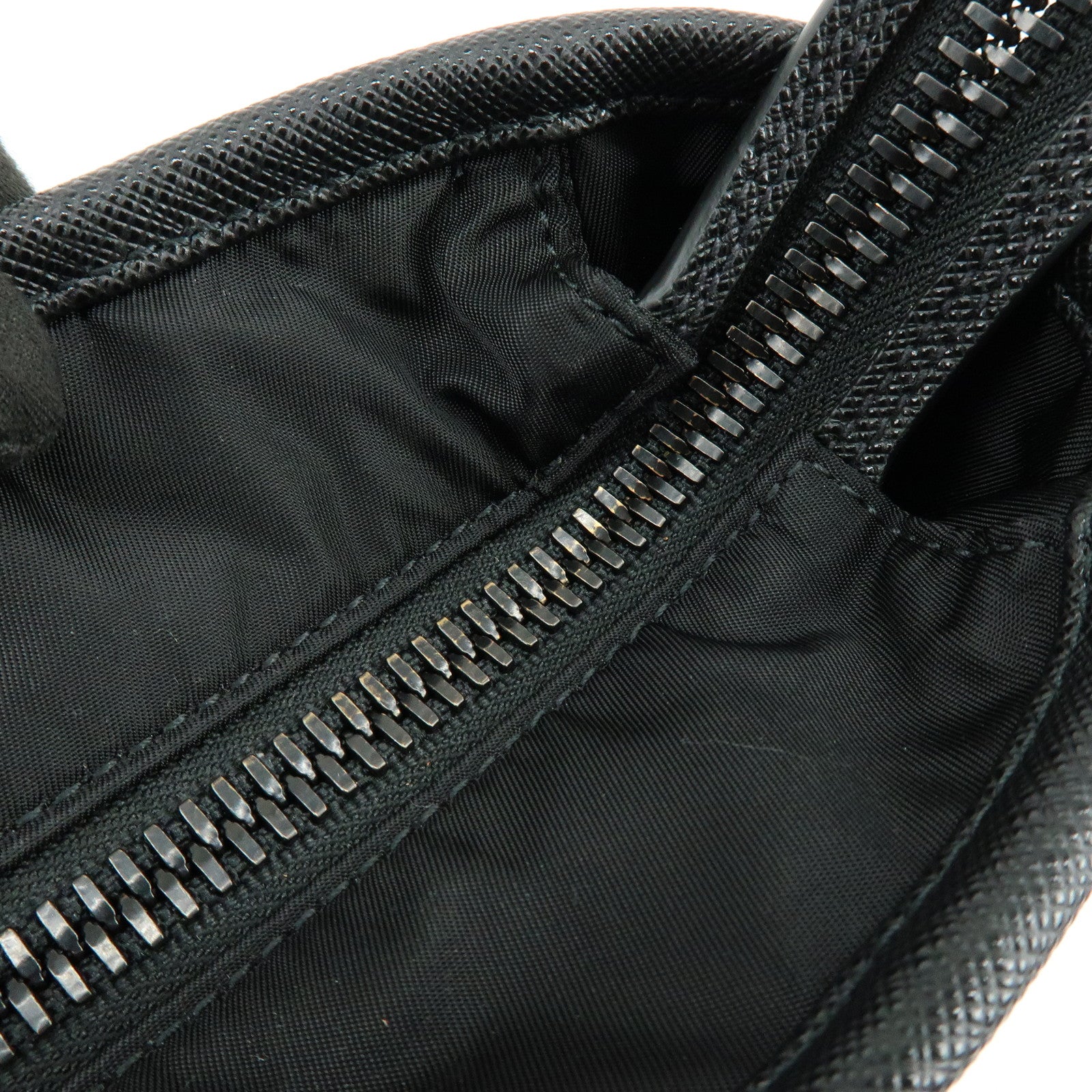 PRADA Triangle Logo Re-Nylon Saffiano Leather Tote Bag Black 2VG860