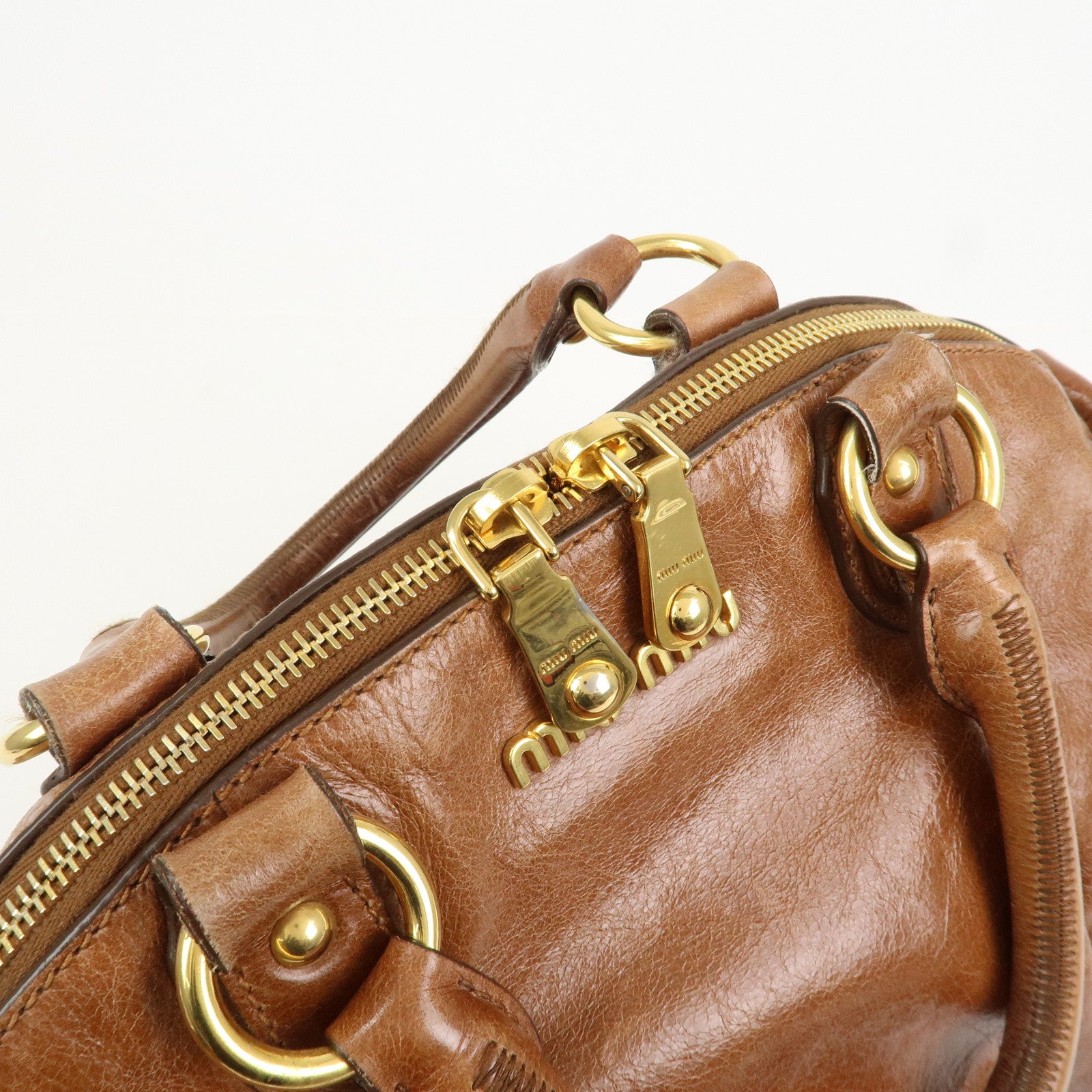 MIU MIU Logo Leather 2Way Bag Hand Bag Shoulder Bag Brown