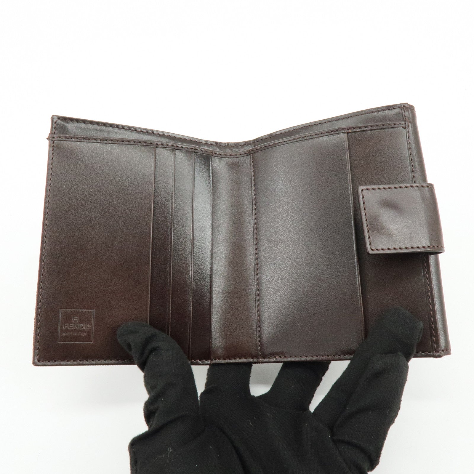 FENDI Zucca Canvas Leather Bi-fold Compact Wallet Brown 8M0033